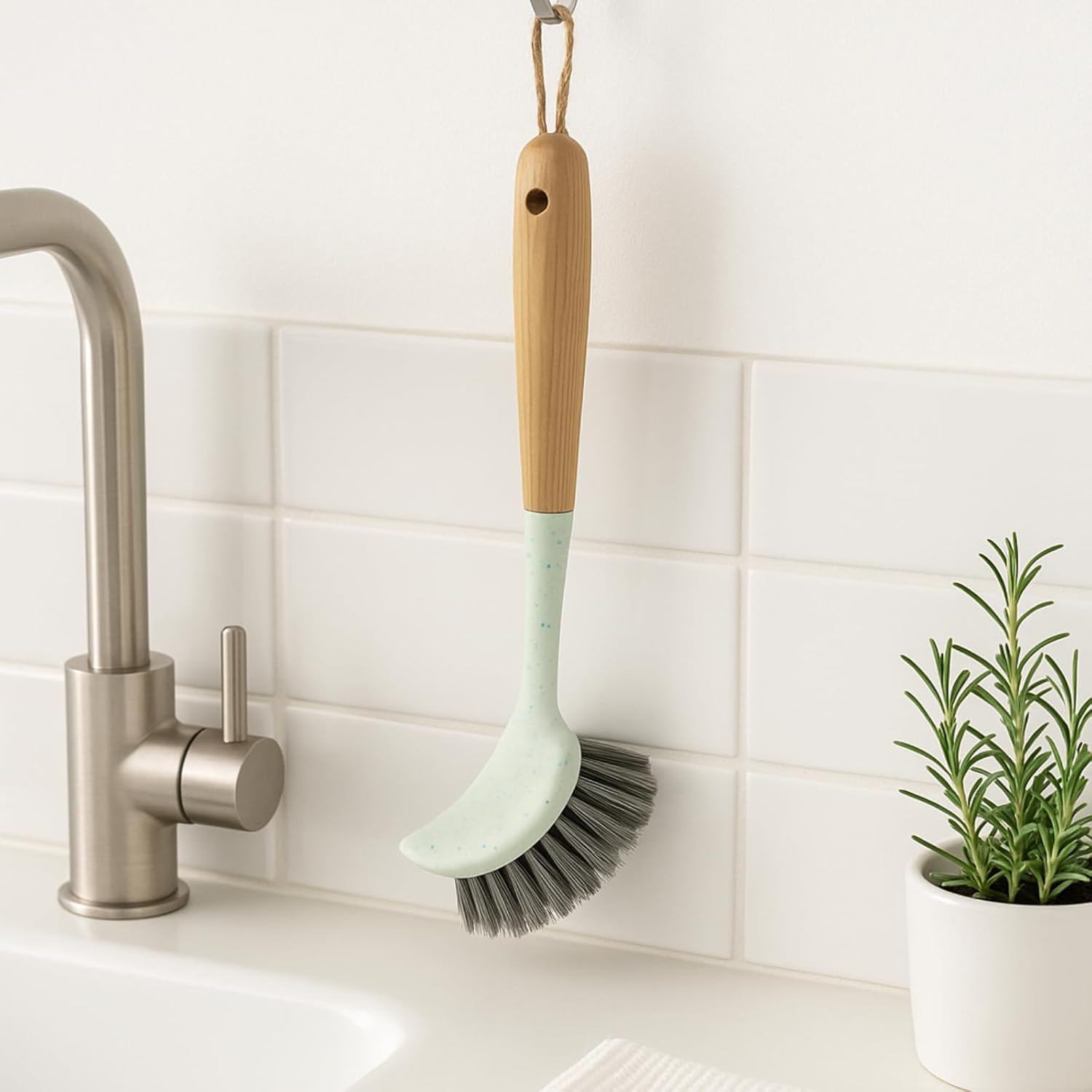 1pc Dish Brush with 9 Inch Bamboo Handle Household Essentials Cleaning Supplies