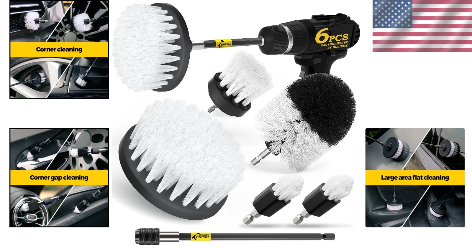 6-Piece Drill Brush Power Scrubber Set with Extension Rod for Versatile Cleaning