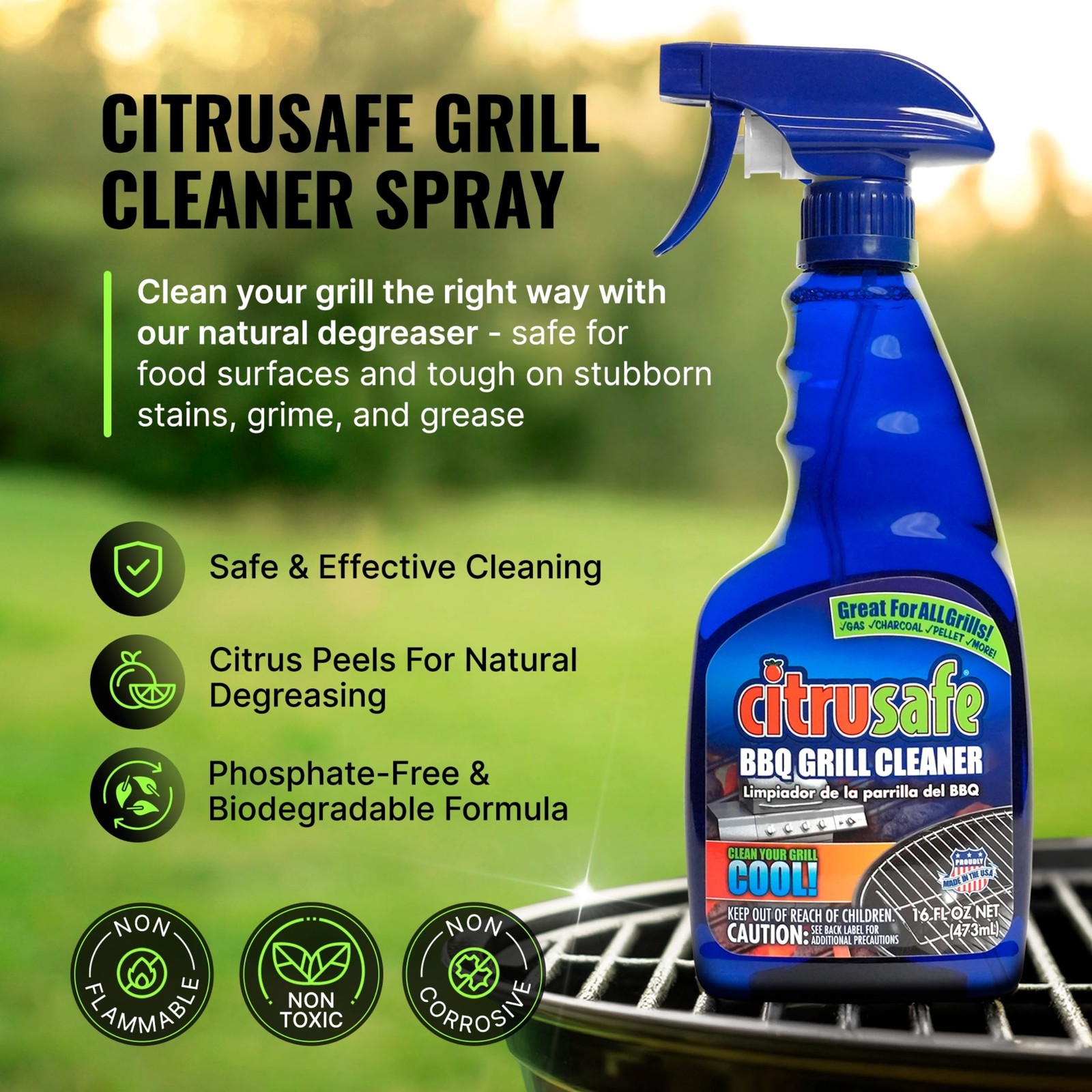 Grill Cleaning Kit – BBQ Grill Cleaner (16oz) and BBQ Grill Scrubber with 3 H…