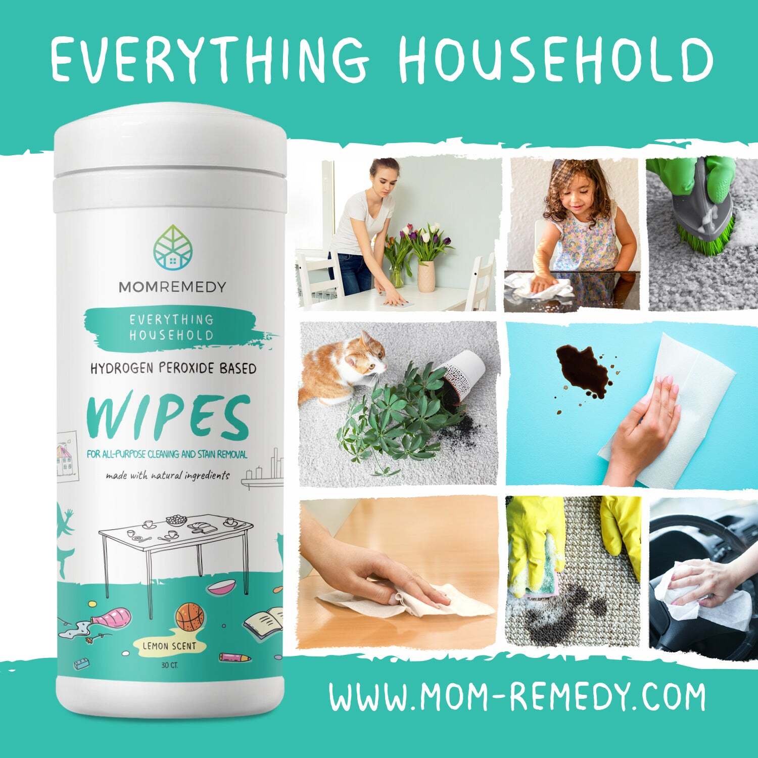 2-Pack MomRemedy Eco-Friendly and Non-Toxic Hydrogen Peroxide Wipes for All-purp