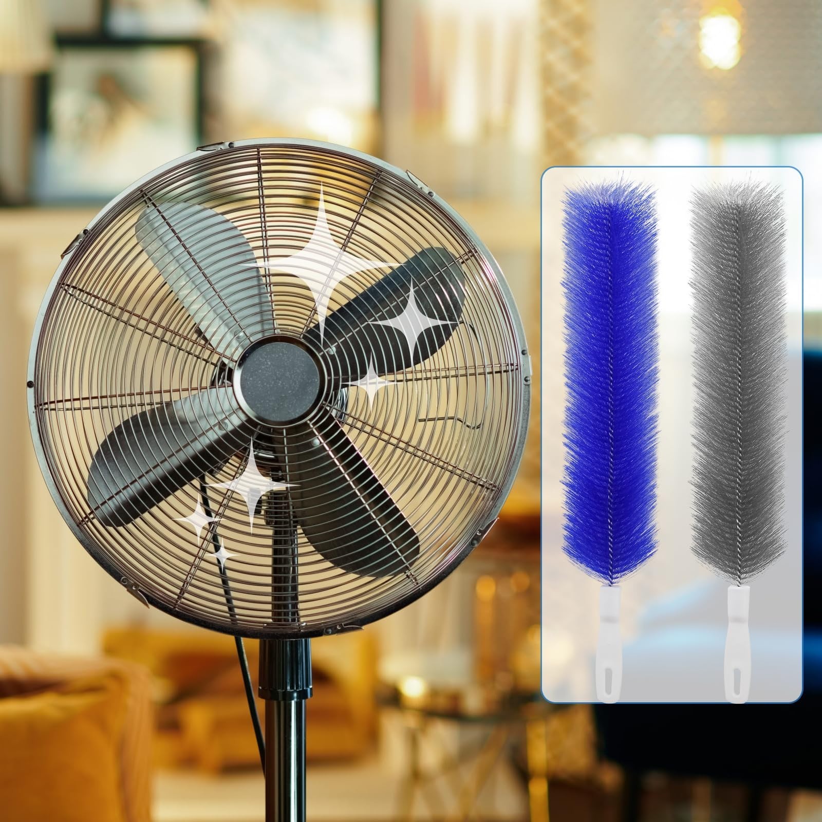 Flexible Cobweb Duster, 2Pc Fan Blade Brush,Remover For AC, Curtains, Gray