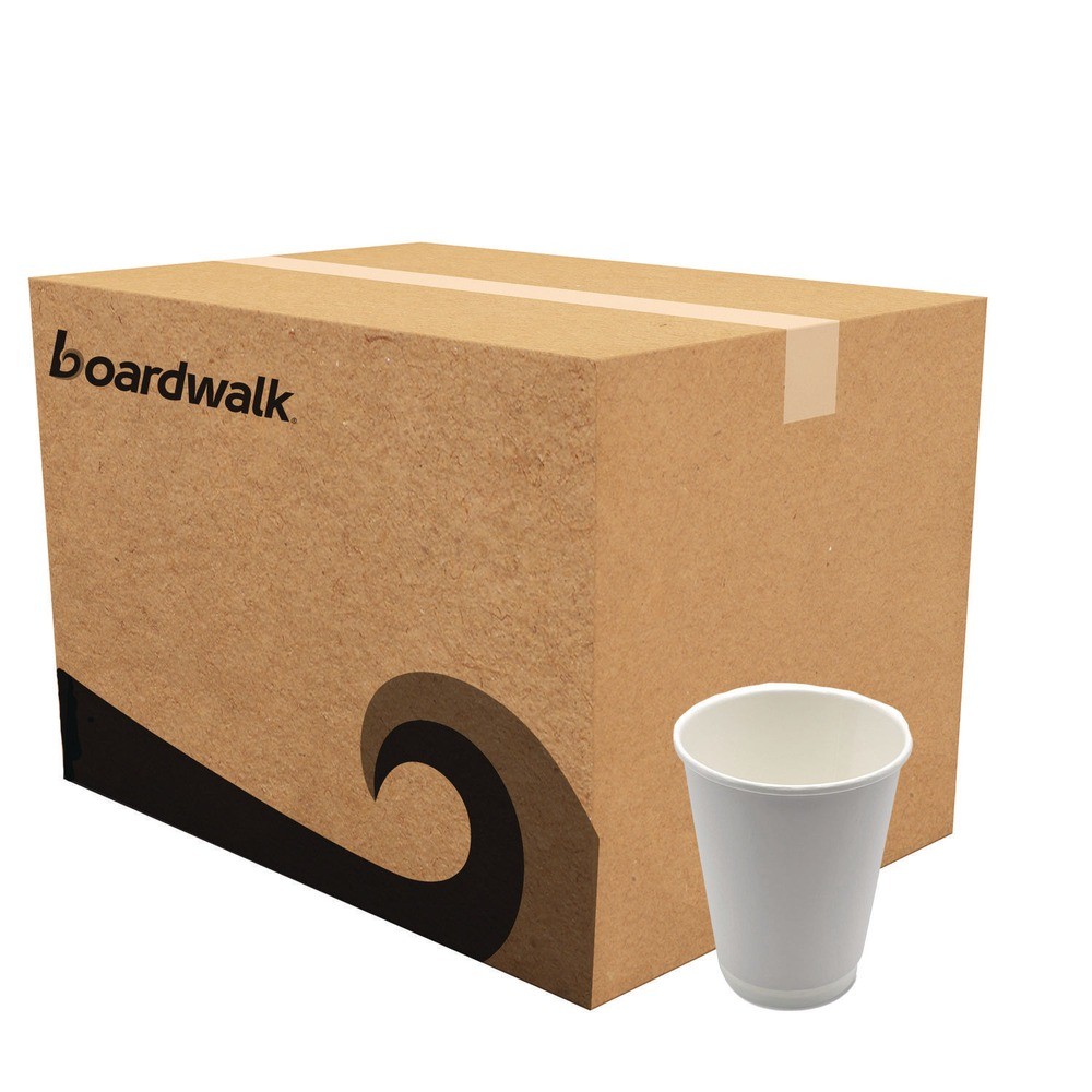 Boardwalk DW12HCUP 12 oz Double-Walled Paper Hot Cups – White (500/Carton) New