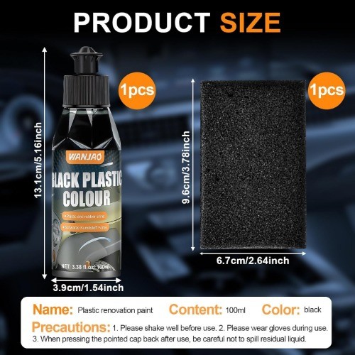 100ML Car Plastic Restorer Black, Black Trim Restorer Automotive with Sponge, Re
