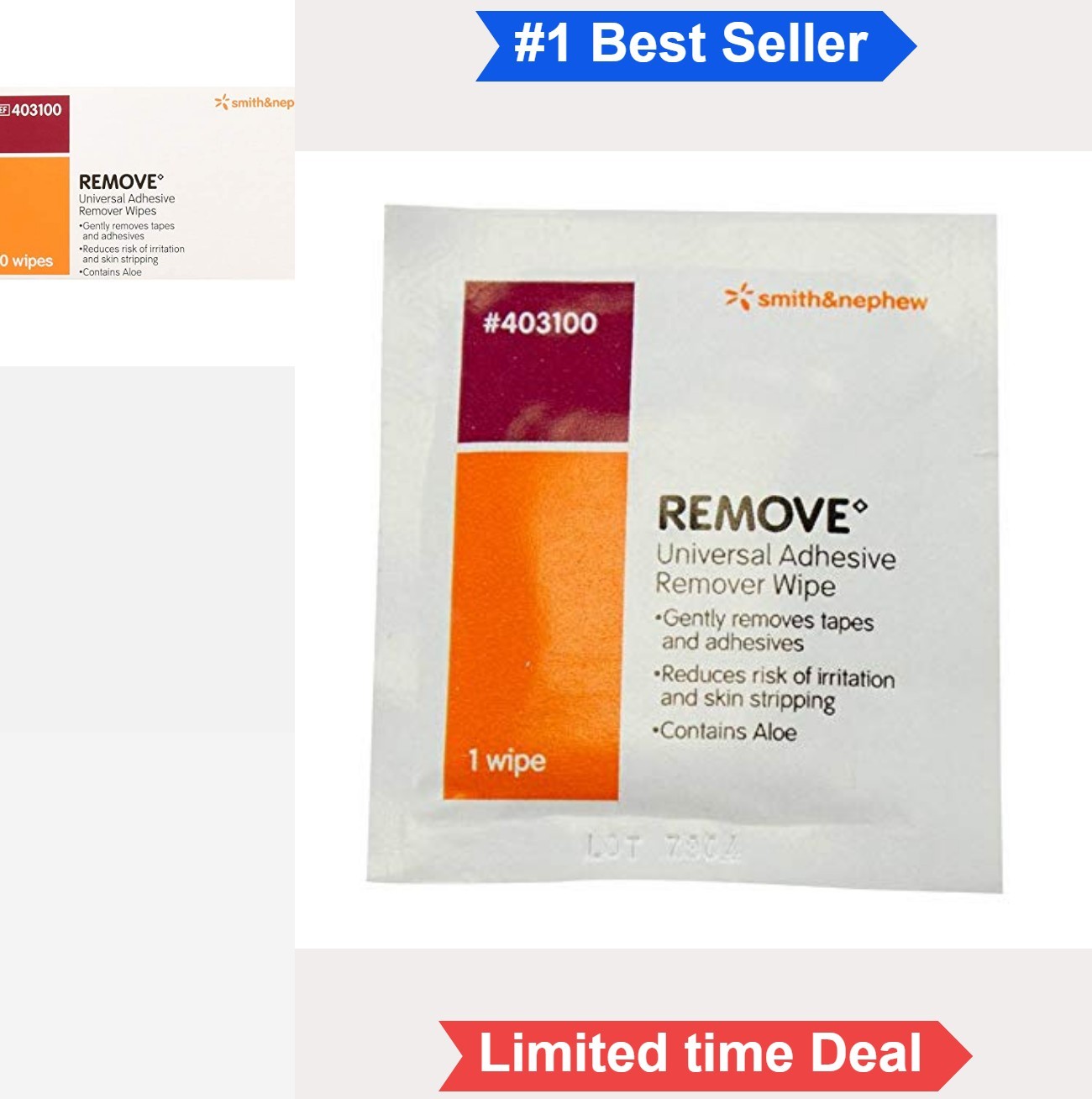 Adhesive Remover Wipes 50 Count Gentle Painless Residue Cleaner with Aloe
