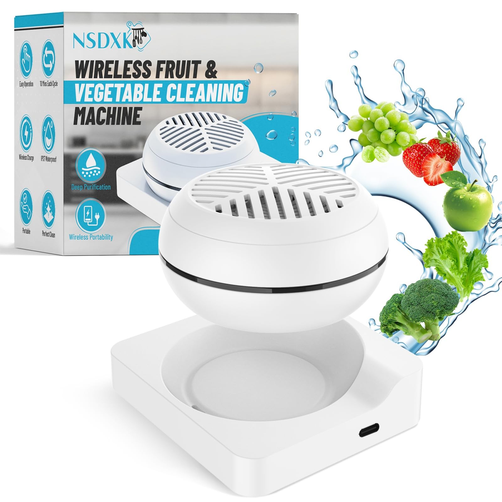 NSDXK Fruit and Vegetable Washing Machine, Fruit Vegetable Cleaner Device, Po…