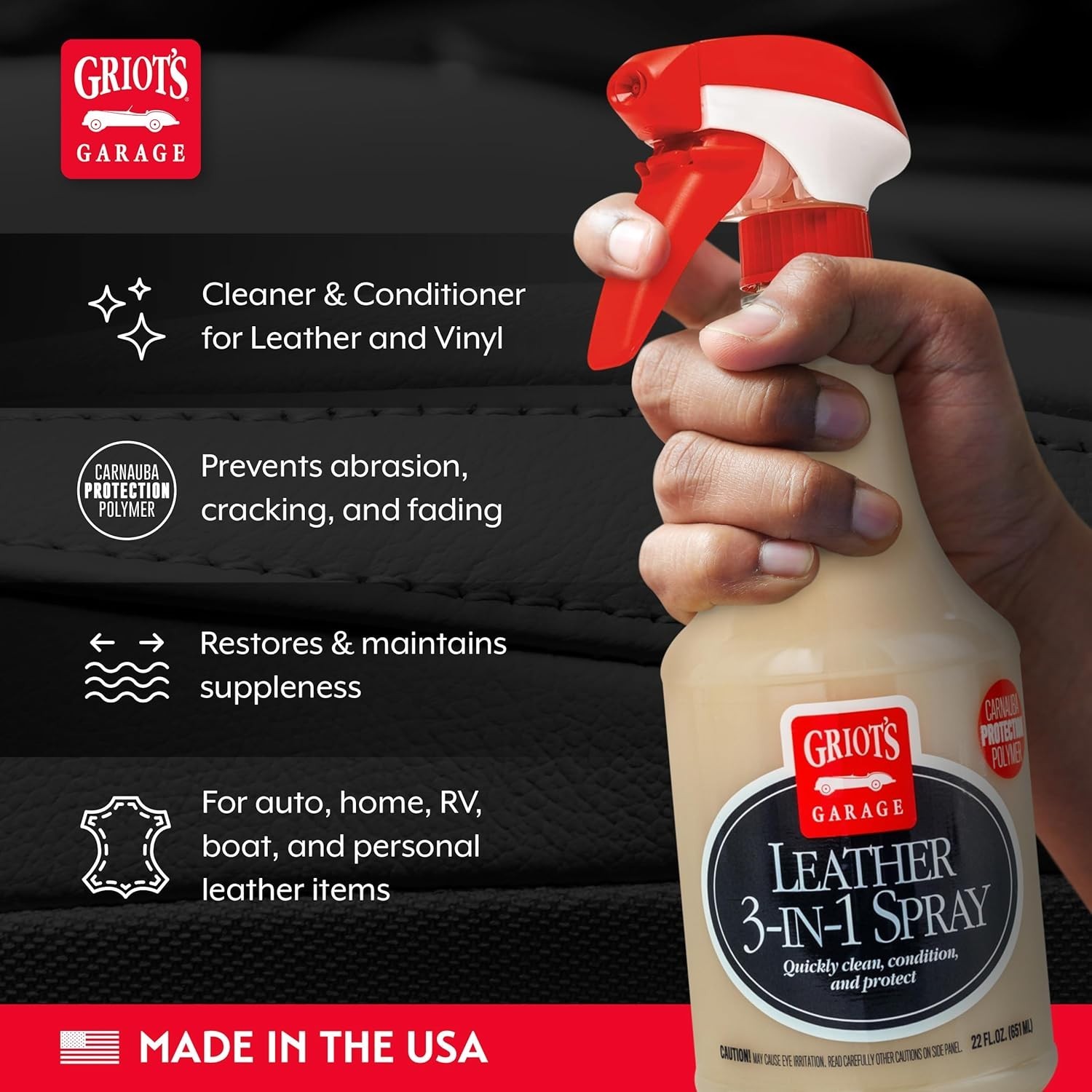 Griot’s Garage 22oz Leather 3-in-1 Cleaner for Vehicle & Furniture Protection