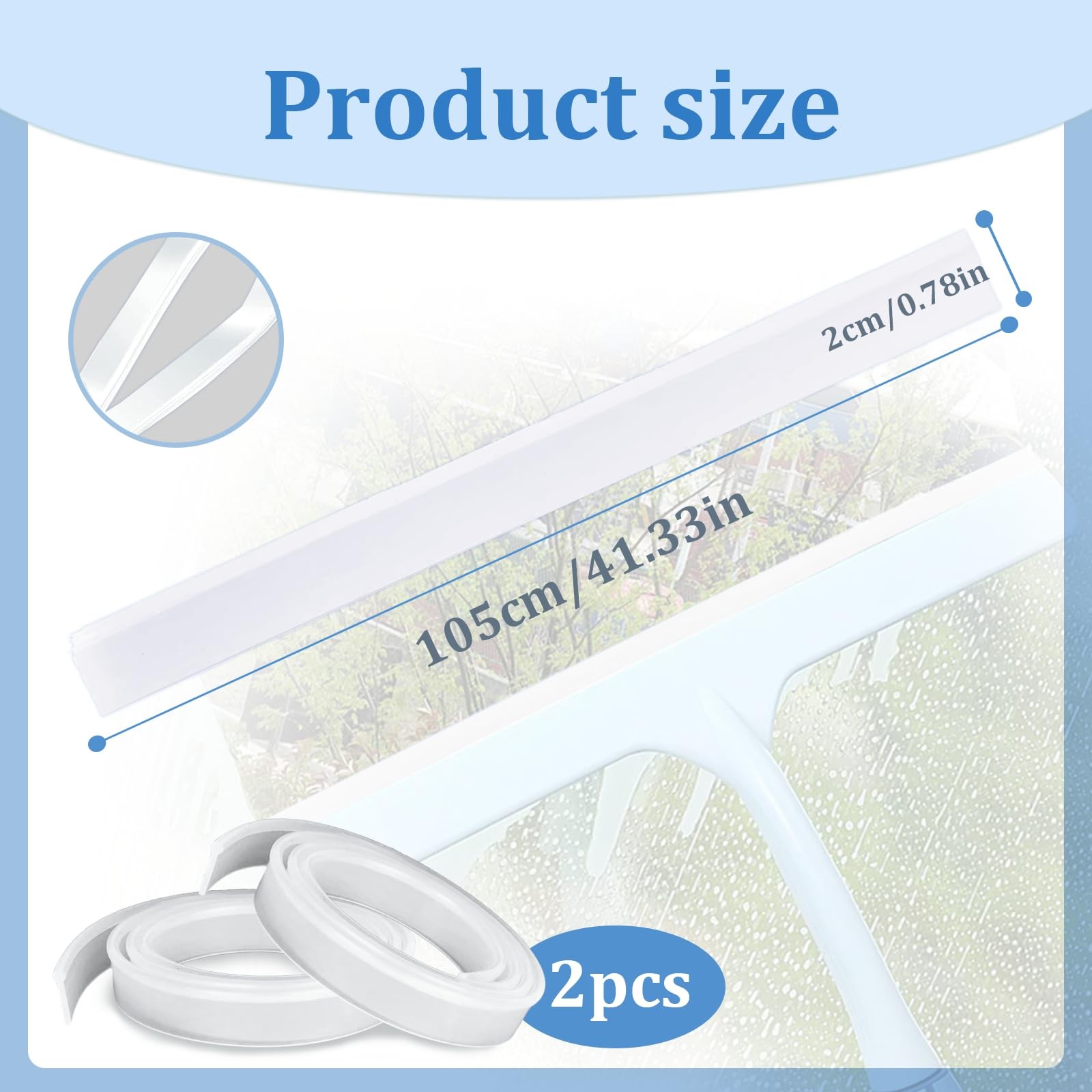 2 Pack 41 Inch Squeegee Replacement Rubber Blade for Window Glass Shower Doors