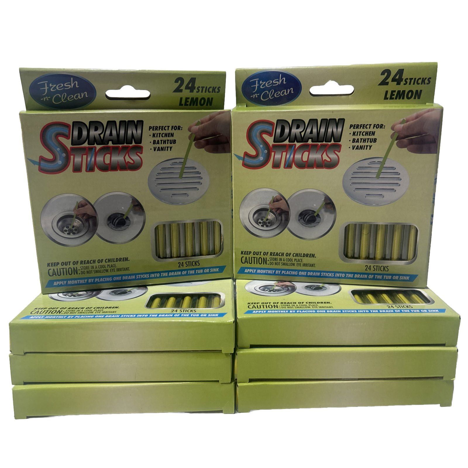 8 Boxes Scented Drain Sticks Fresh ‘N’ Clean, 24 in Pack, Lemon Scented, New