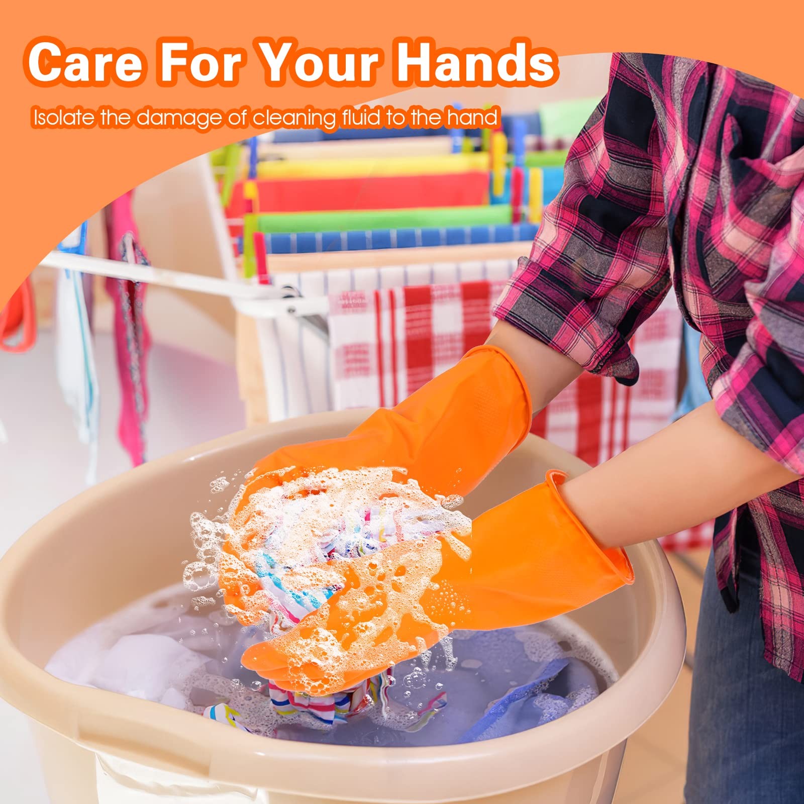 Sibba 1 Pairs Rubber Gloves Dishwashing Medium, Orange Regular Pattern