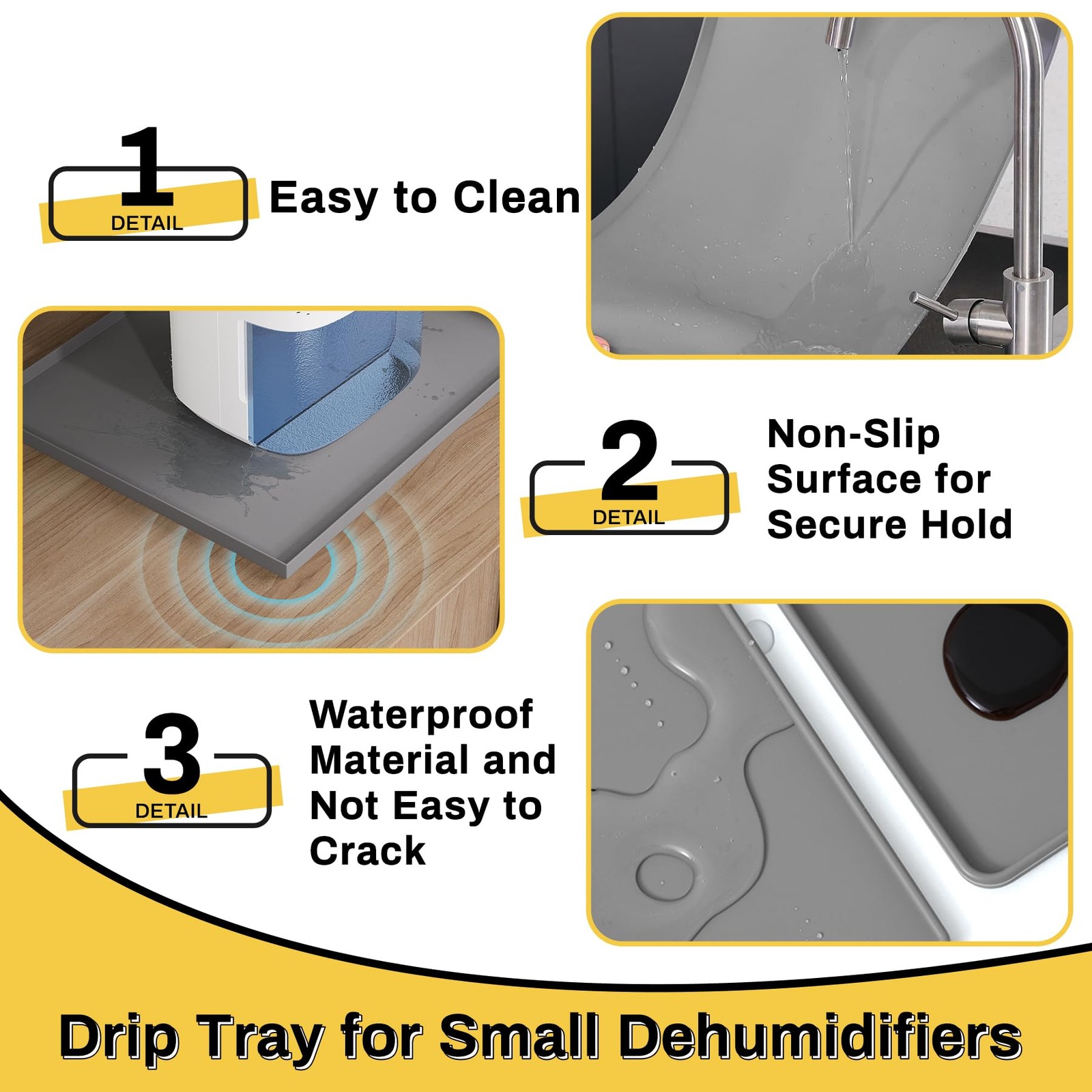 Dehumidifier Drip Pan Mat for Leaks 16×12 Inch Waterproof Gray Non-Slip