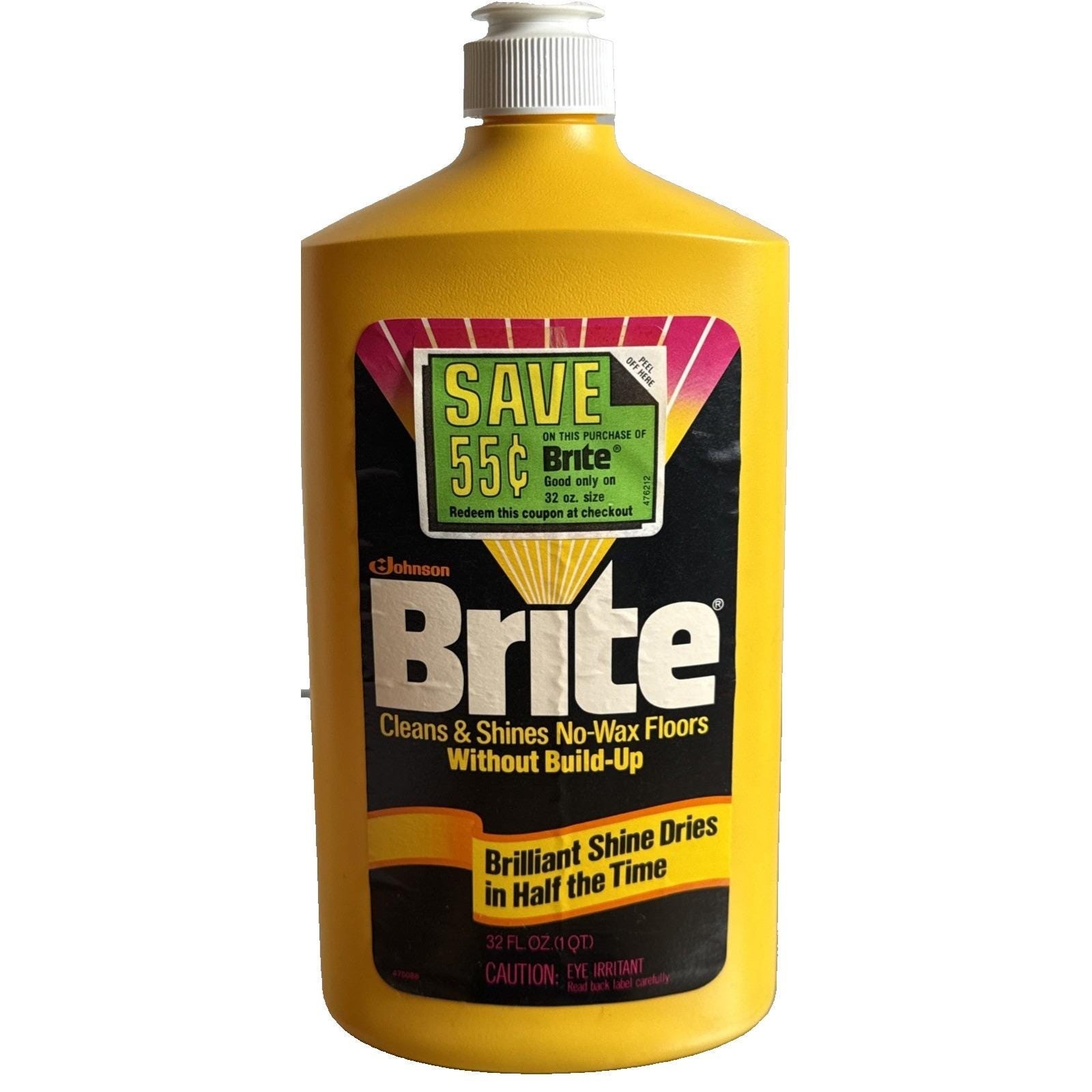 Vintage 1982 Brite Floor Shine Cleaner 32Fl Oz Johnson Garage Pantry Prop Full