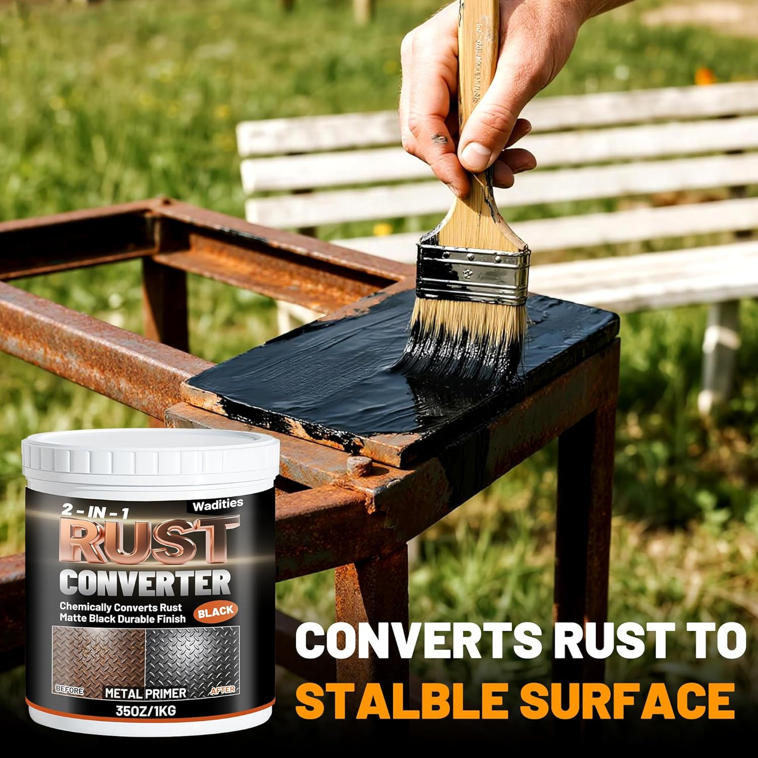 2-In-1 Rust Converter & Metal Primer, 35Oz Matte Black Rust Inhibitor Paint for
