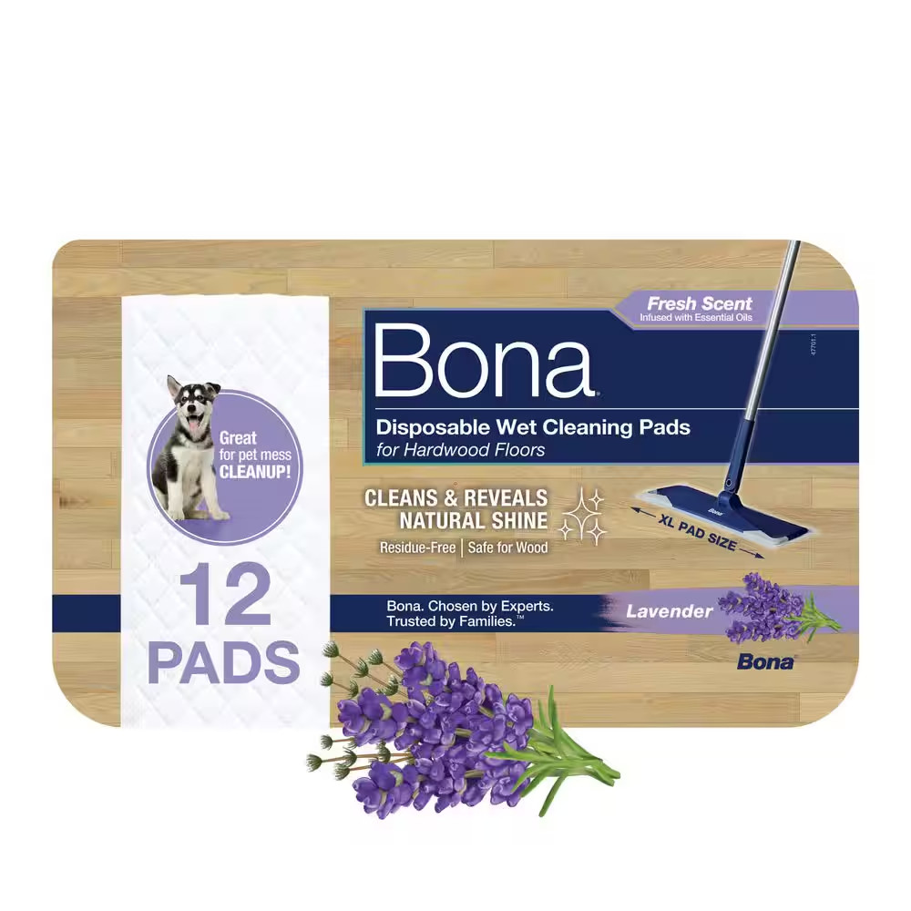 Hardwood Floor Disposable Wet Cleaning Pads, Lavender Scent, (12-Count)