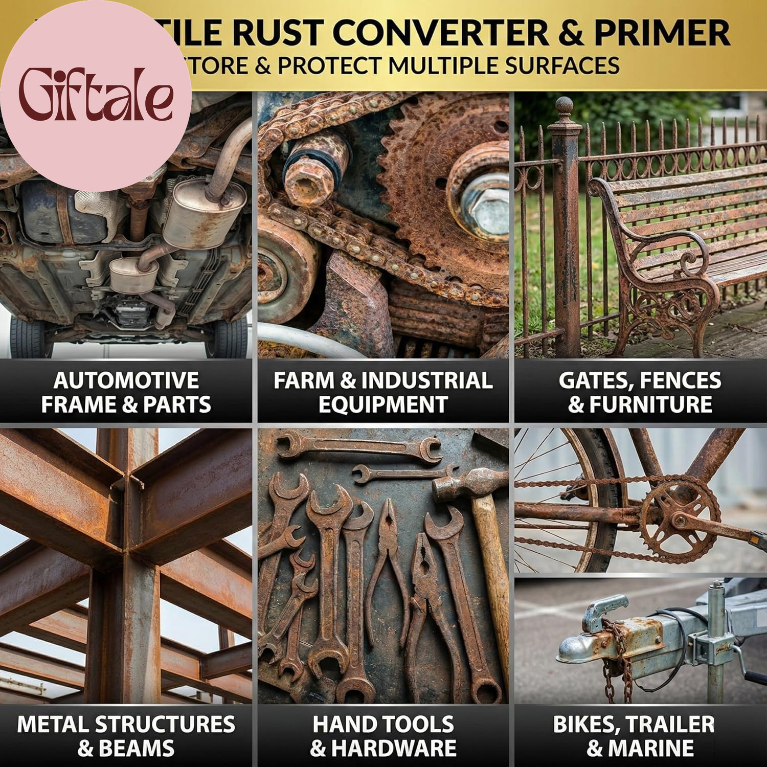 2-In-1 Rust Converter & Metal Primer – 1 Gallon Black Rust Paint Inhibitor for M