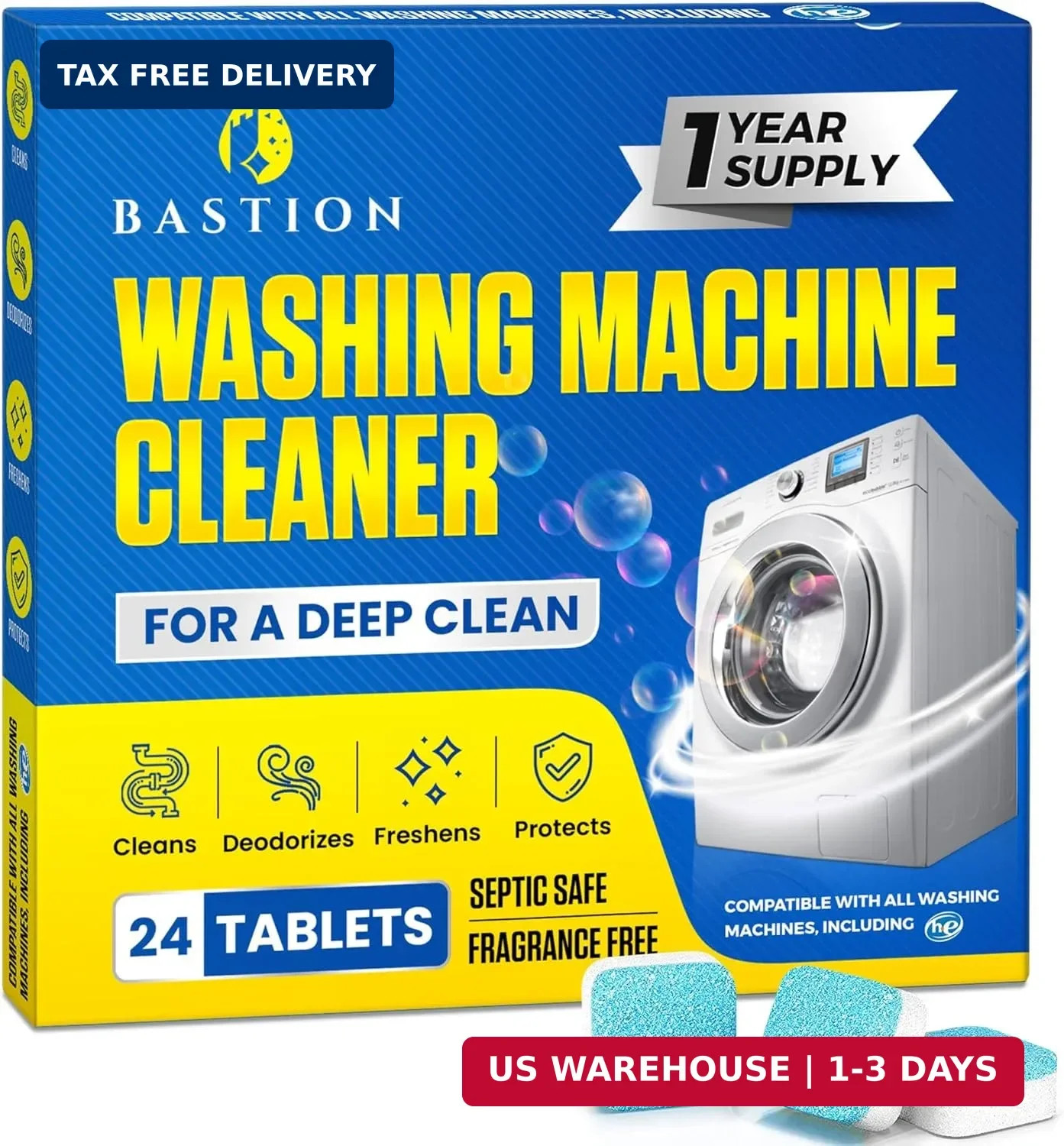 Washing Machine Cleaner Tablets 24 pack Powerful Descaler -Deep Cleaning for HE