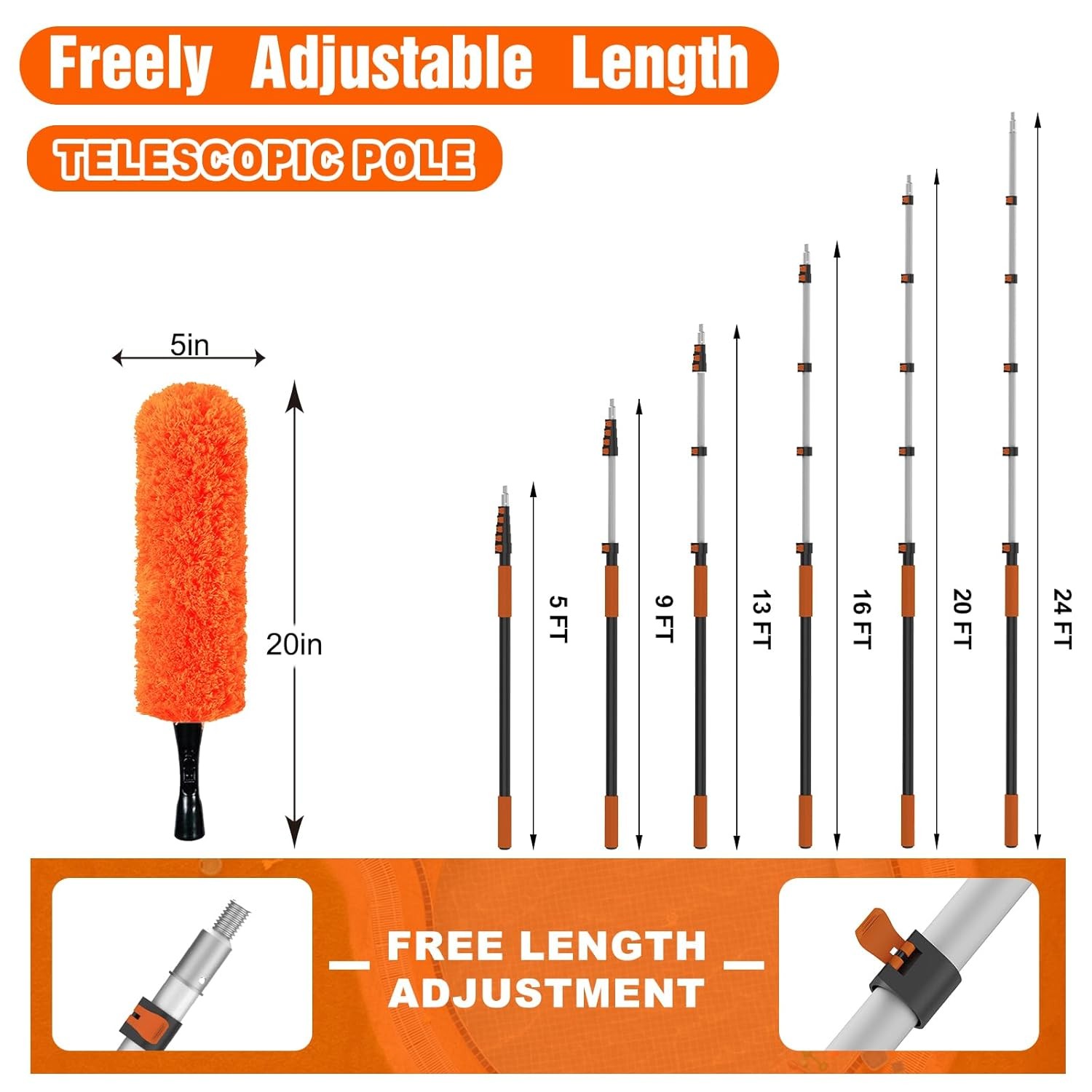 30FT Extension Pole Duster Kit Window Cleaning Tool High Ceiling Dusting