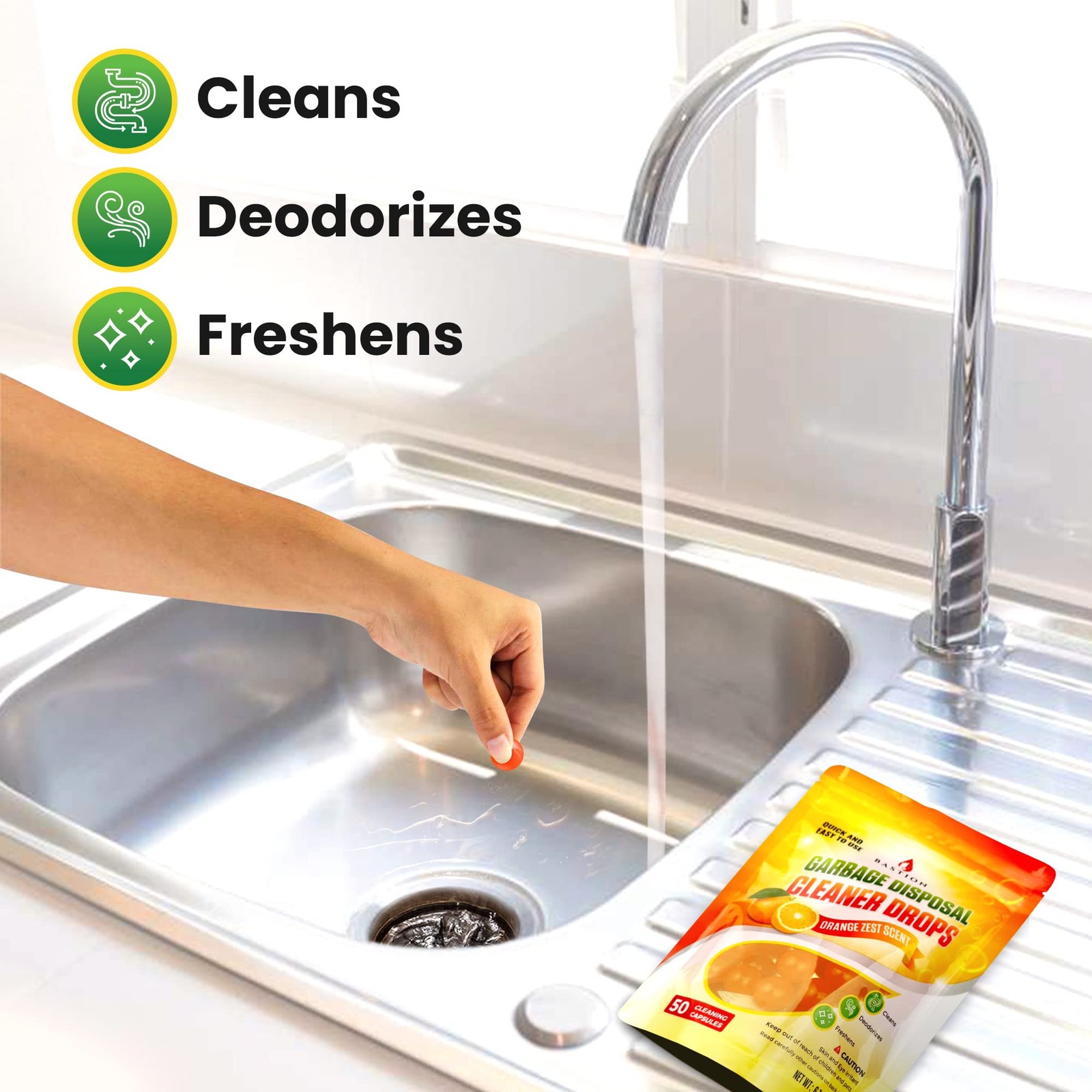 Garbage Disposal Cleaner and Deodorizer Drops- [[50-Count]] Orange Zest Scent…