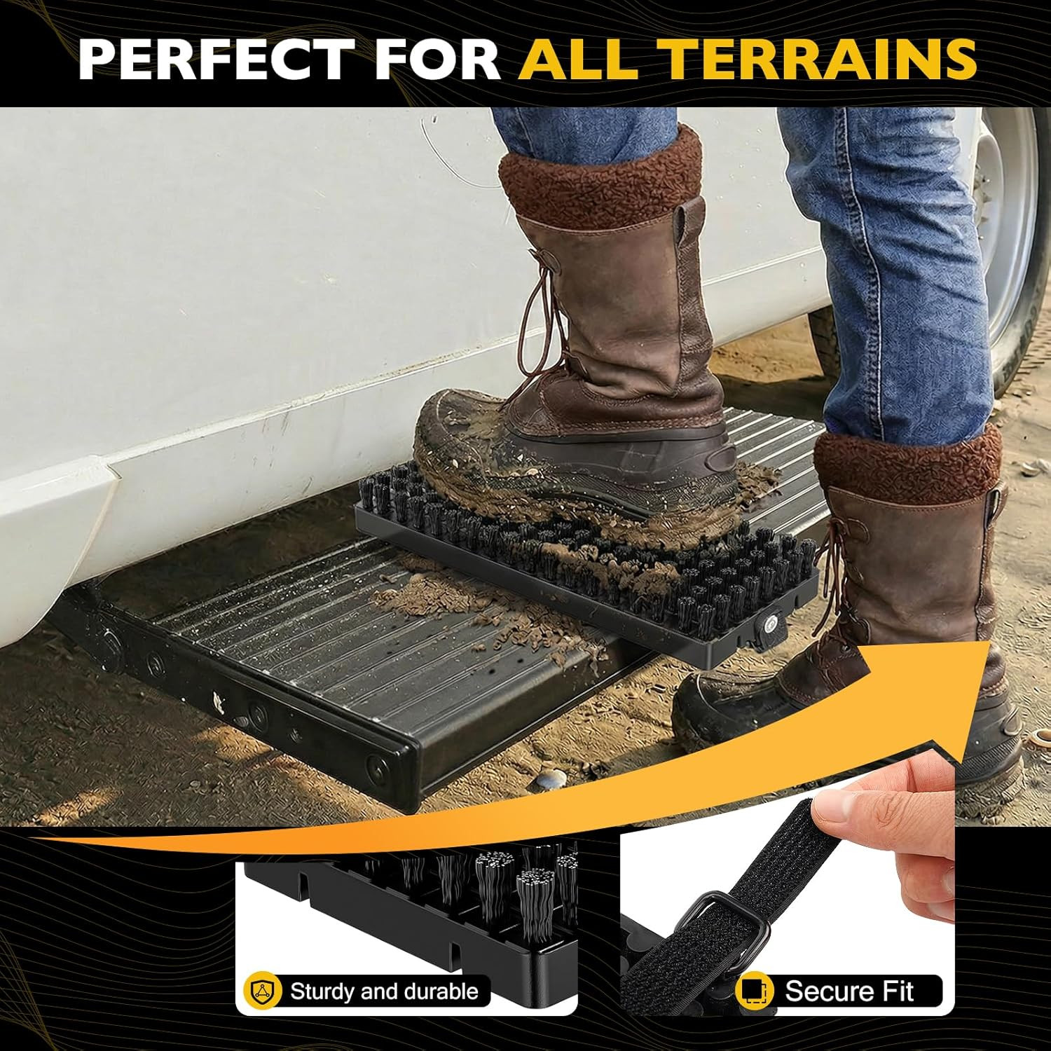 Truck Step Mounted Brush – Heavy Duty Boot Brush Cleaner for Trucks, Rvs, Suvs &