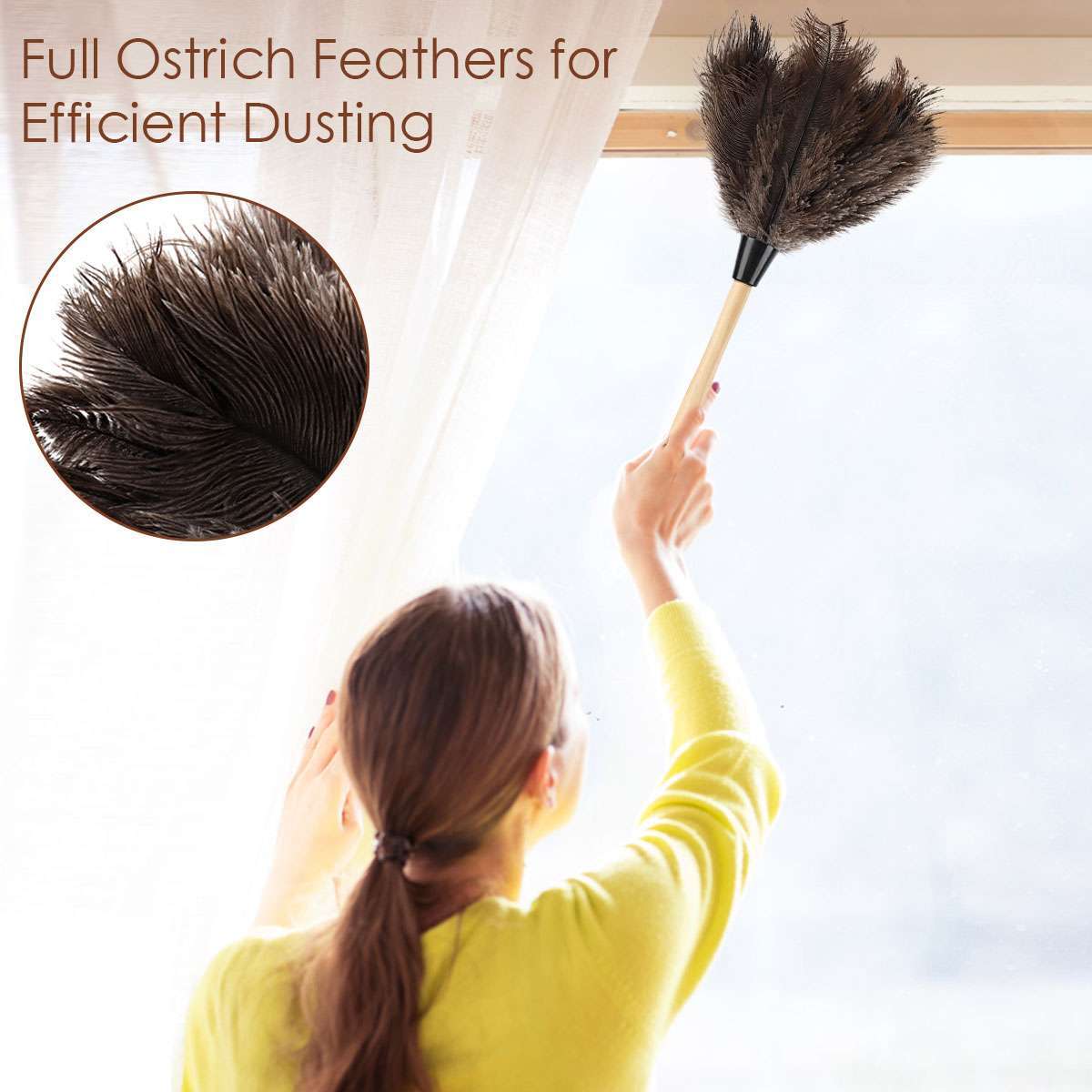 1/2Pcs 16″ Ostrich Feather Duster Durable Dust Collecting Cleaning Tool In Wool
