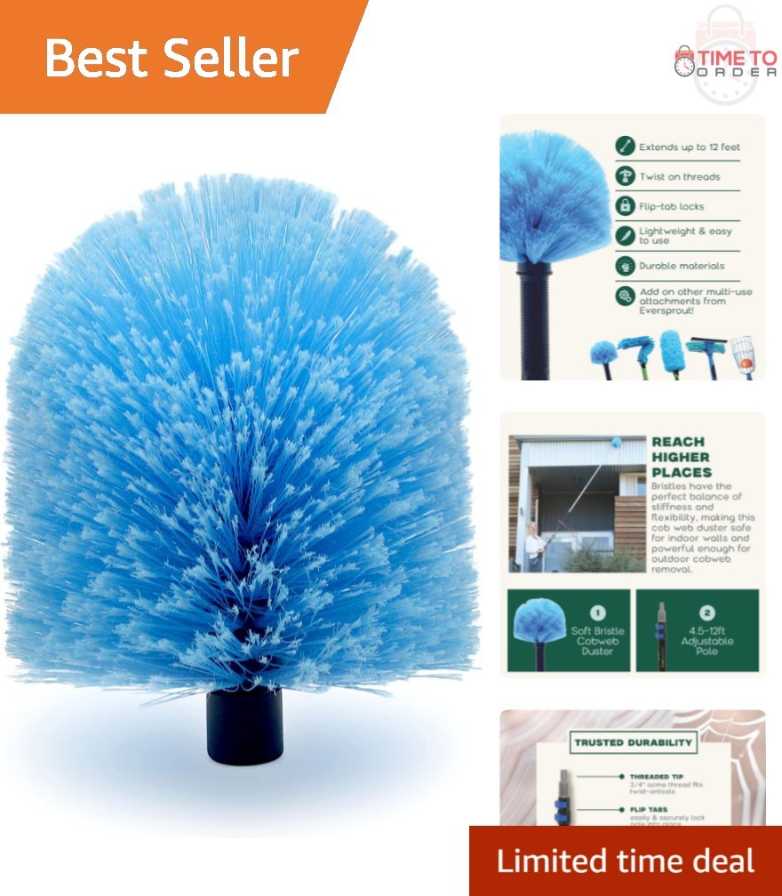 Cobweb Duster Soft Bristles Indoor Outdoor Use Fits 3/4 Inch Threaded Poles
