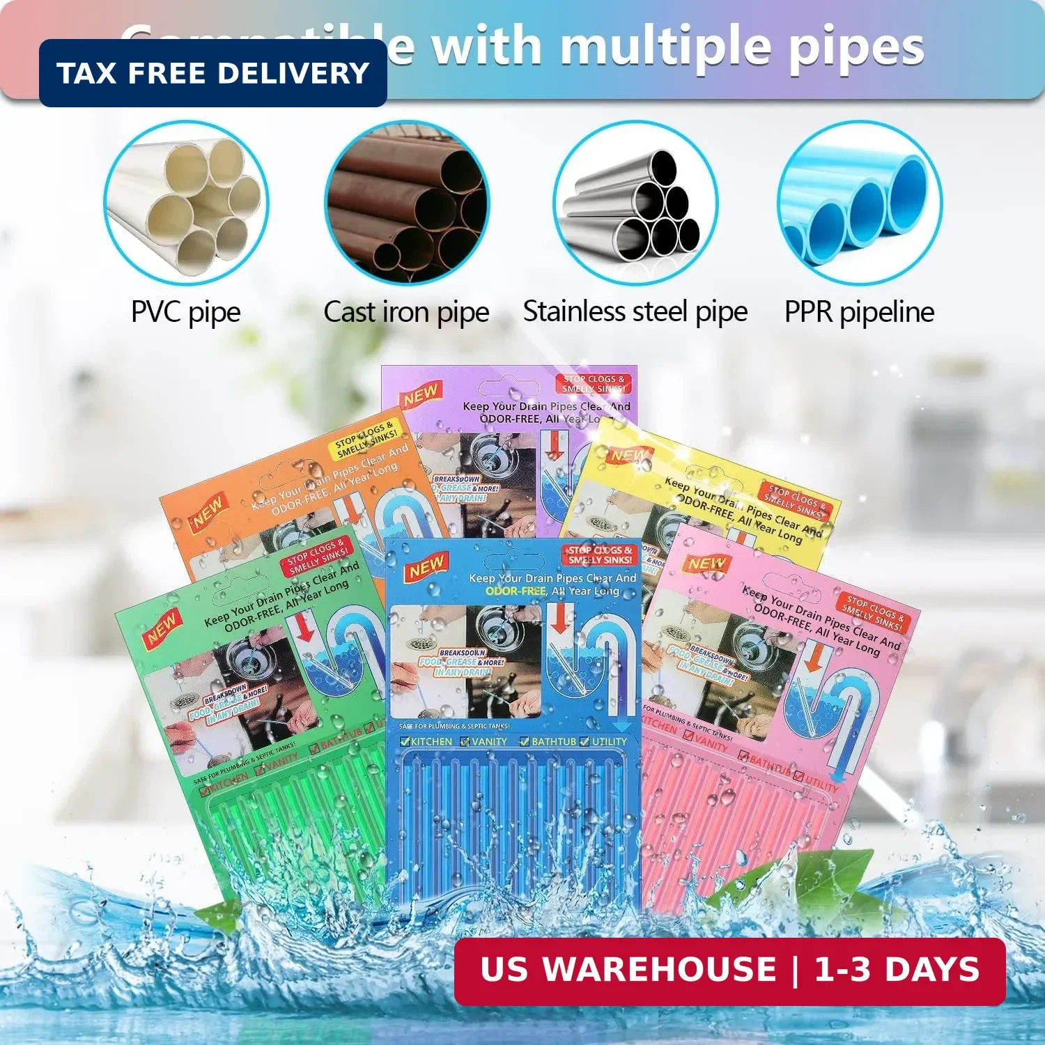 72pcs Drain Cleaner Deodorizer Sticks – Keep Drain Pipes Clear, Prevent Clogs fo