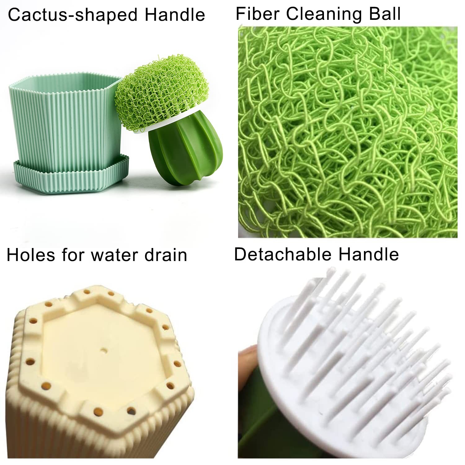 Cactus Mini Dish Brush Set with Drip Tray (3 Brushes), Durable Kitchen Cleani…