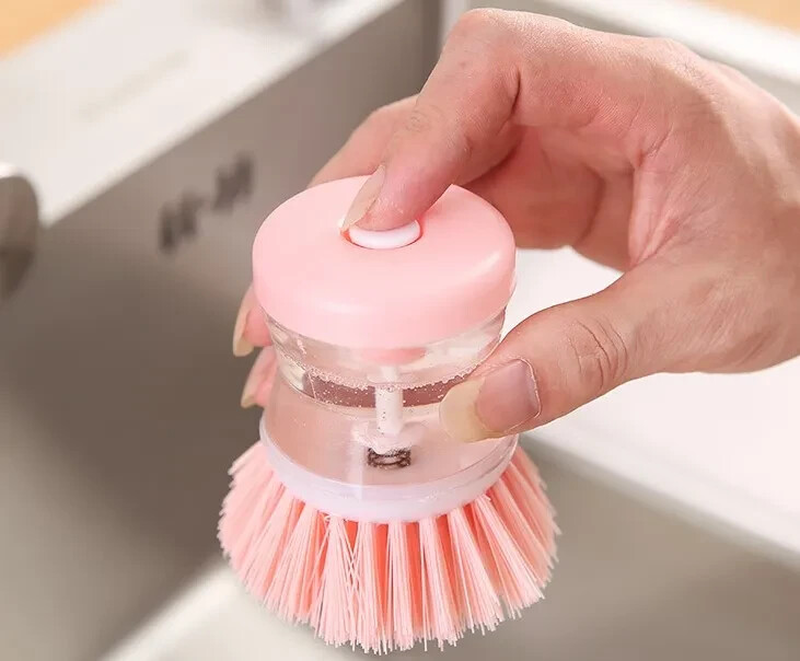 Kitchen Wash Pot Dish Brush Clean Utensils with Dish washing liquid Dispenser