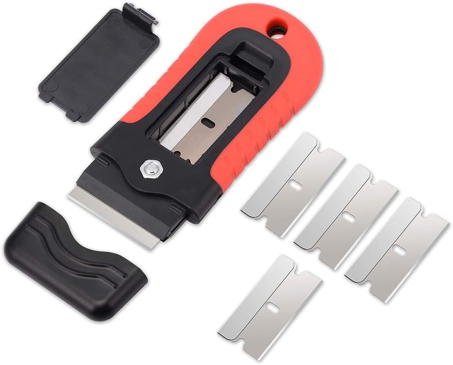 Locking Razor Blade Scraper with Safety Cap for Glass Clean, Paint and Old Label