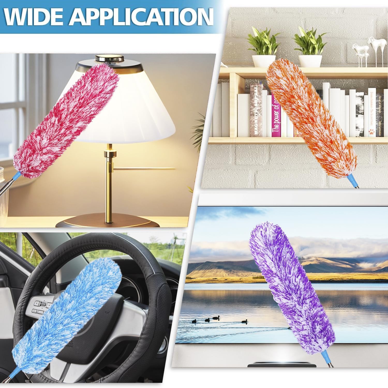 4 Pack Microfiber Feather Dusters, Up to 55 Inch Extension Pole, Cobweb Clean…