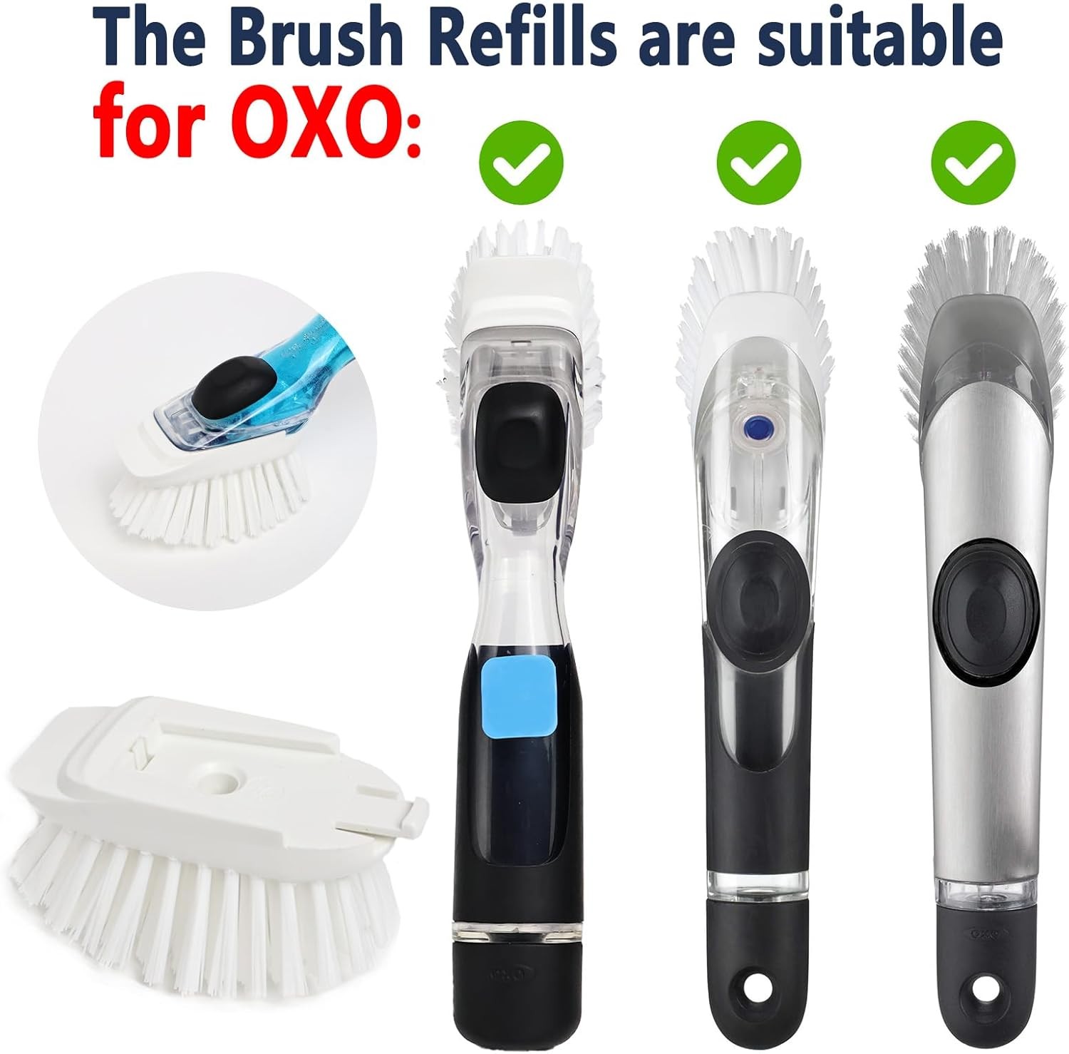 4 Pack Brush Refills for OXO Dish Brush, Brush Head Replacement OXO Dish Brush
