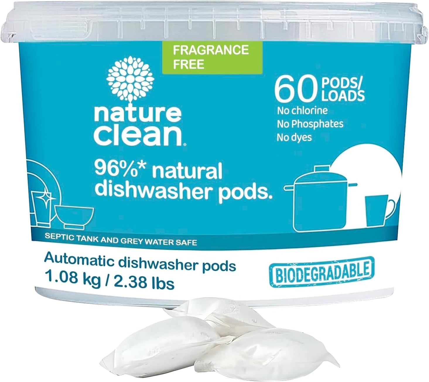 60 Count All-Natural Dishwasher Pods – Plant-Based, Non-Toxic & Powerful