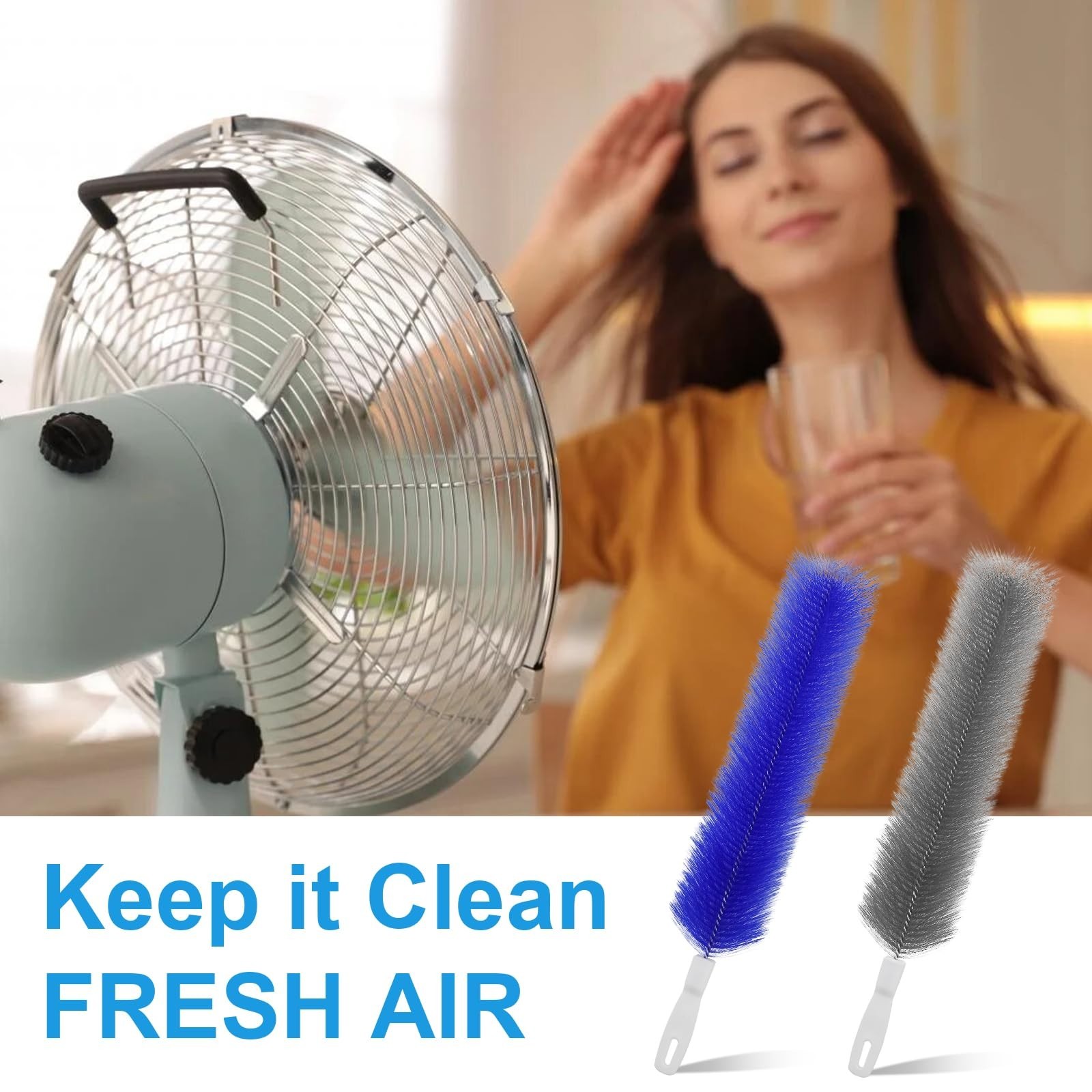 Flexible Cobweb Duster, 2Pc Fan Blade Brush,Remover For AC, Curtains, Gray