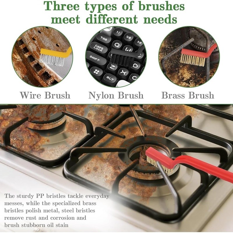 15-Piece Crevice Cleaning Brush Kit Kitchen Bathroom Car Office Grout Scrubbing
