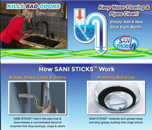 12X Deodorizer Sticks Sani Keeps Drains & Pipes Clean & Odor Free Biodegradable