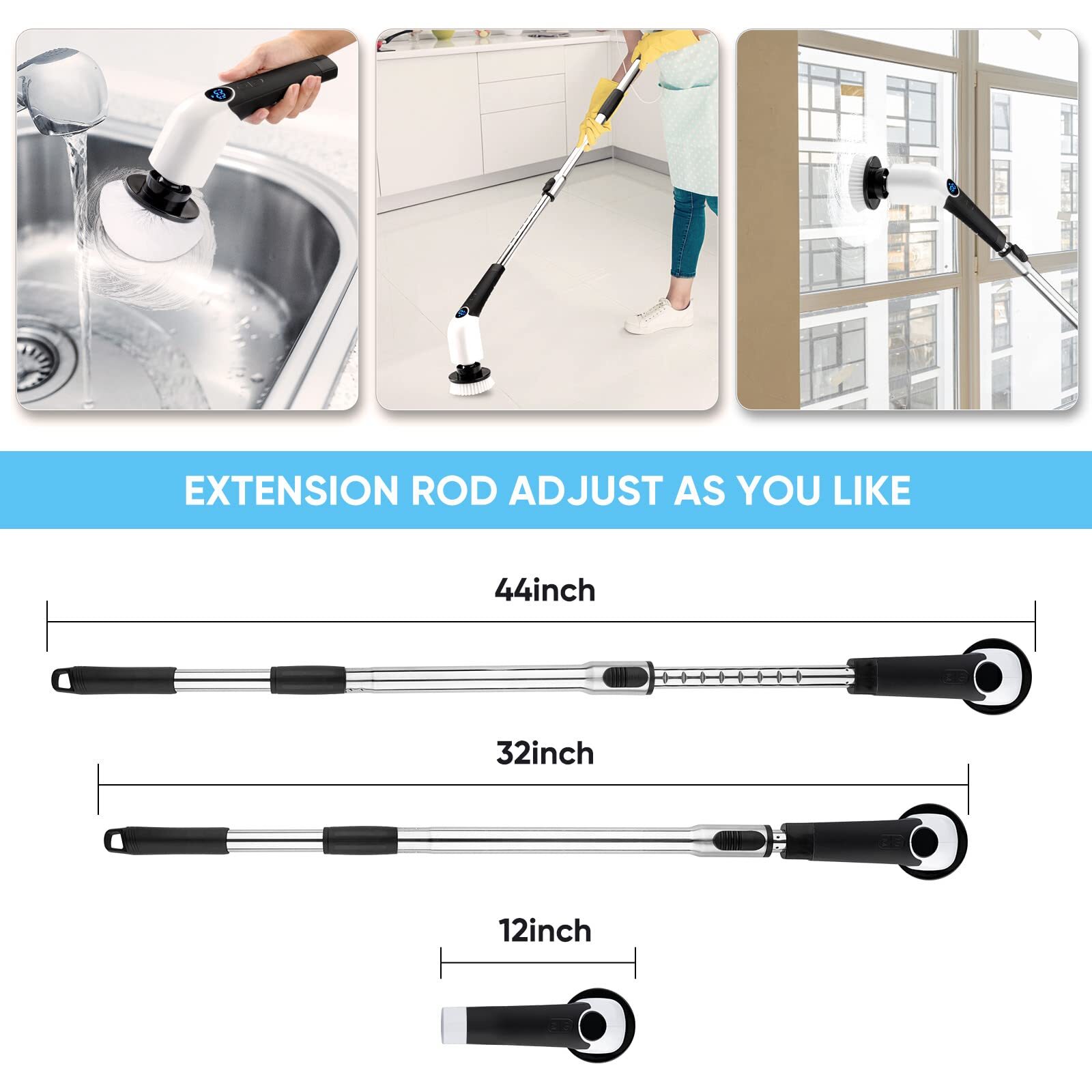 Electric Spin Scrubber Cordless Cleaning Brush Power Shower Scrubber Long Handle