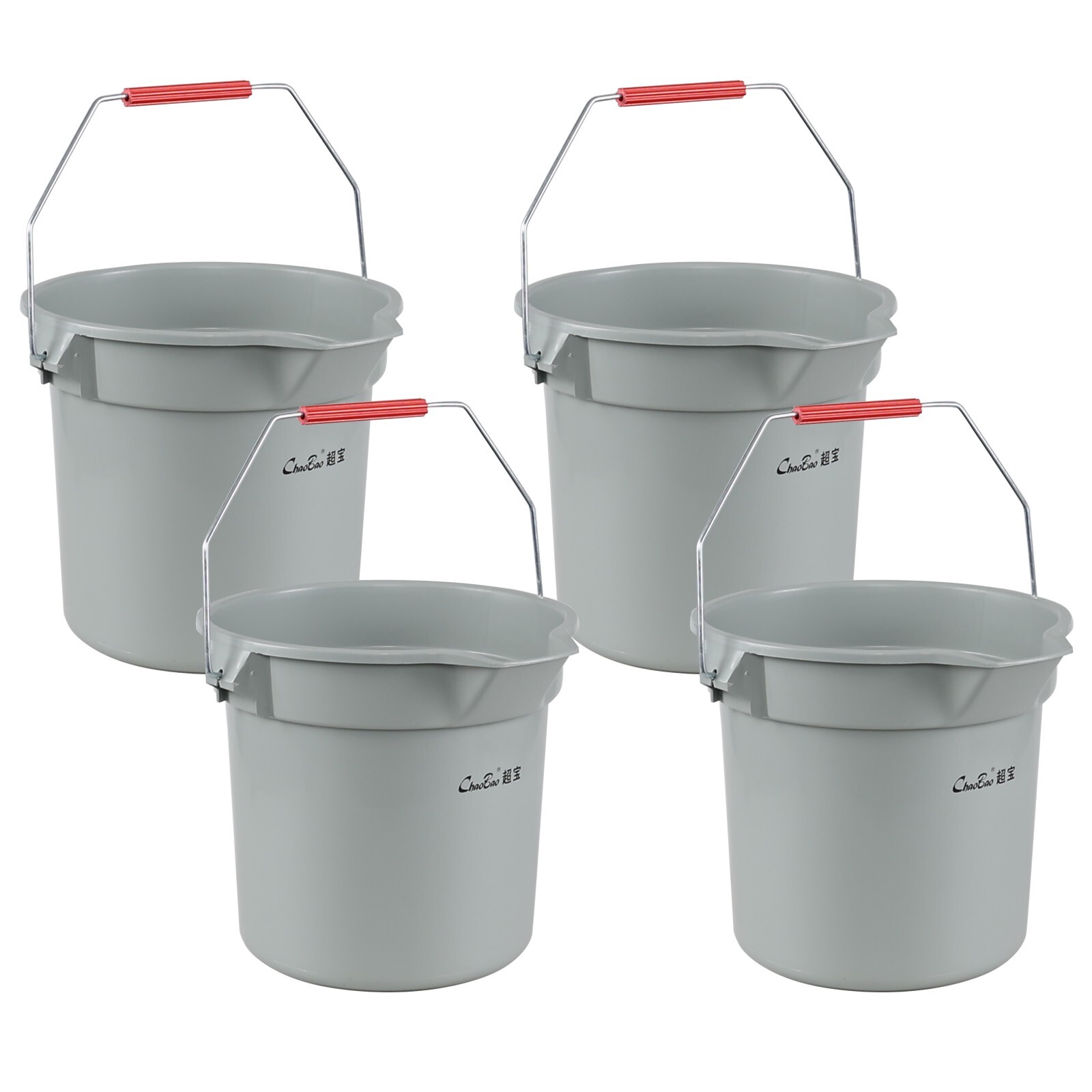 Cand 3.5 Gal Heavy Duty Commercial Plastic Cleaning Bucket Pail w/ Handle, 4Pack