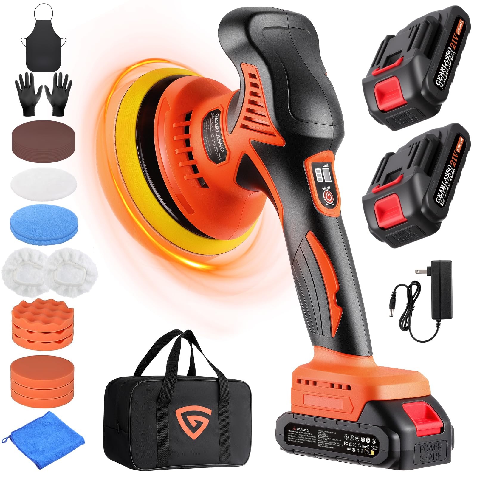 GEARLASSO Car Buffer Polisher, 8 Variable Speed Car Polisher 2800-6000RPM Cor…
