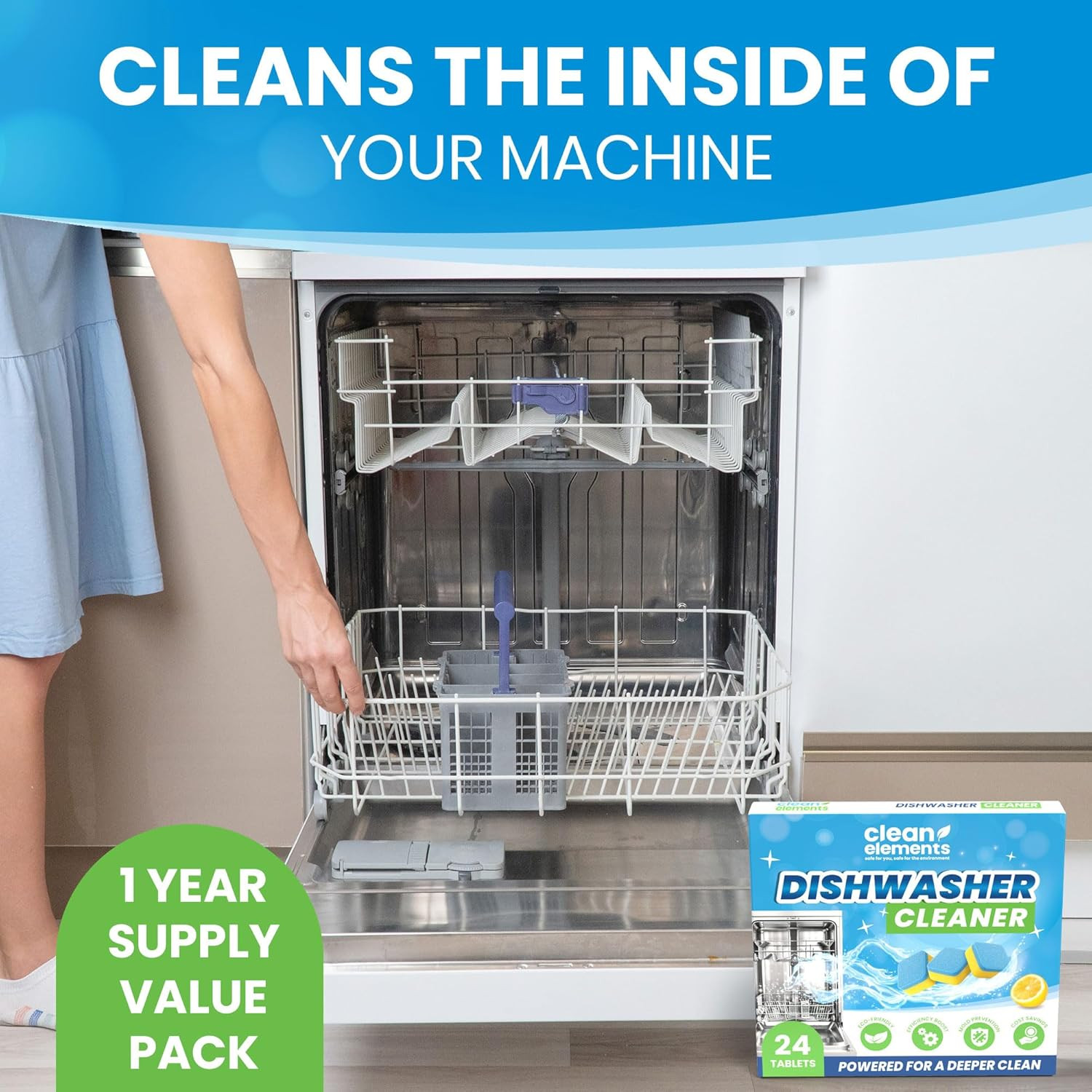 Dishwasher Cleaner Tablets & Deodorizer – 24 Pack (12 Month Supply) Deep Cleanin