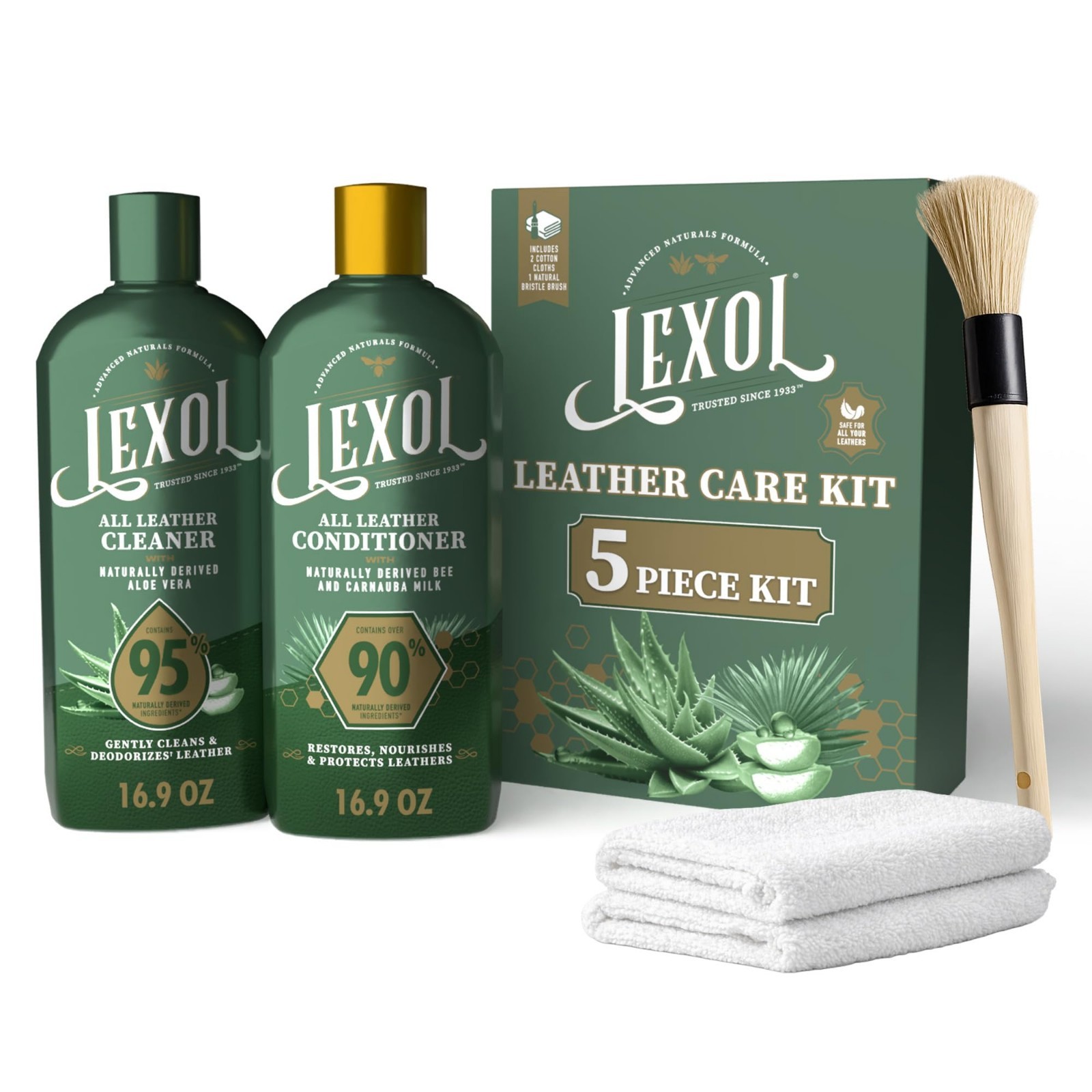 5-Piece Leather Care Kit – Natural Cleaner & Conditioner with Aloe Vera, Cloths