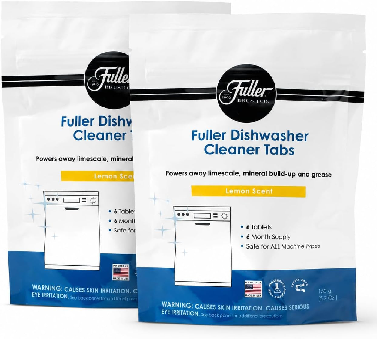 Fuller Dishwasher Cleaner Tabs – Lemon Scent – Eliminates Limescale, Grease & Od