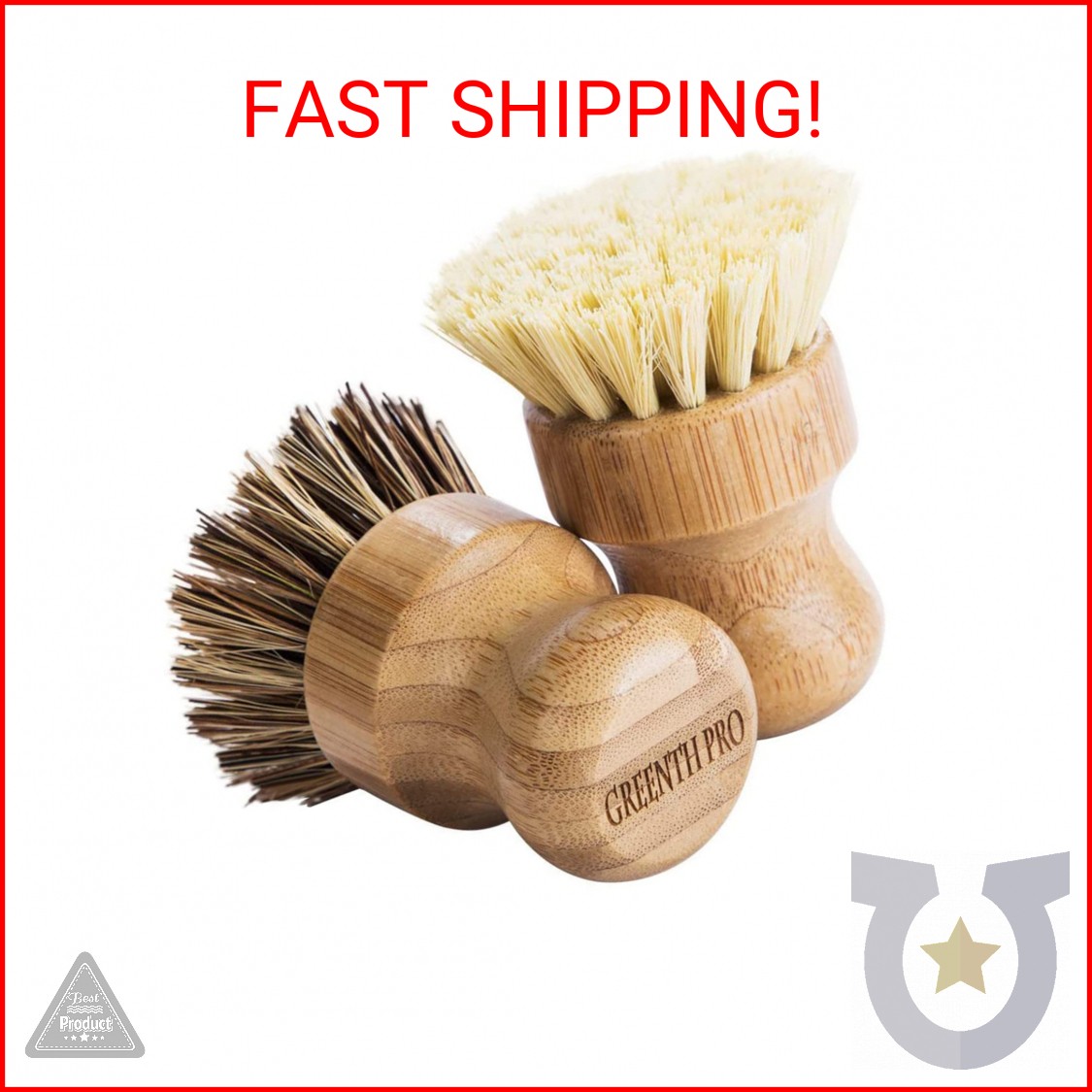 Palm Pot Brush- Bamboo Round 3 Packs Mini Dish Brush Natural Scrub Brush Durable