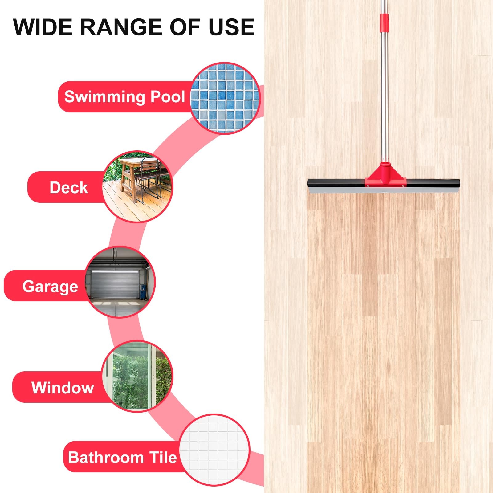 17″ Heavy Duty Floor Squeegee with 40.8 Inch Long Handle, Suitable for Bathro…