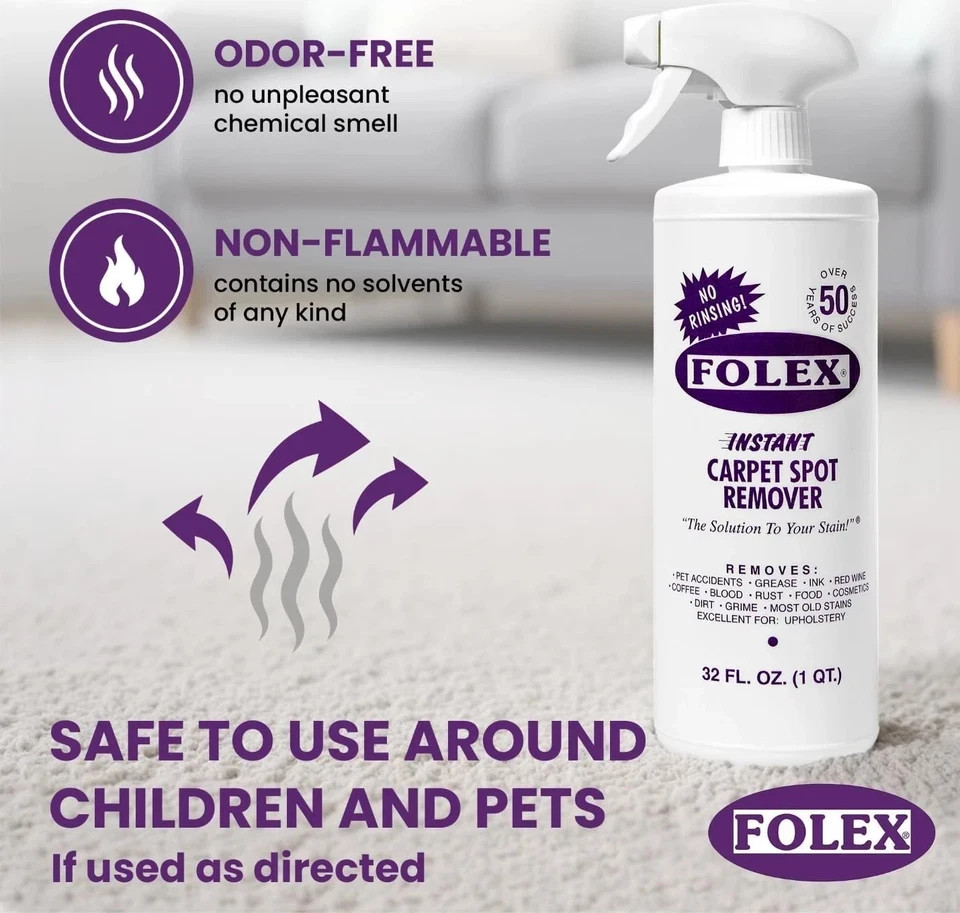 Folex Carpet Cleaner Kit Upholstery Stain Remover Scrub Brush Gloves Bundle
