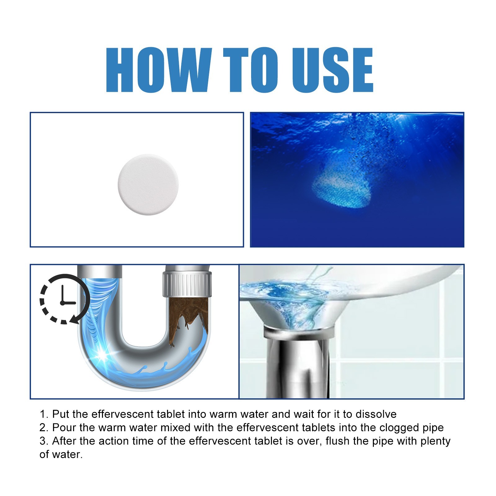 Jakehoe Drain Clog Remover Effervescent Tablets Sewer Toilet Pipe Deodorant Anti
