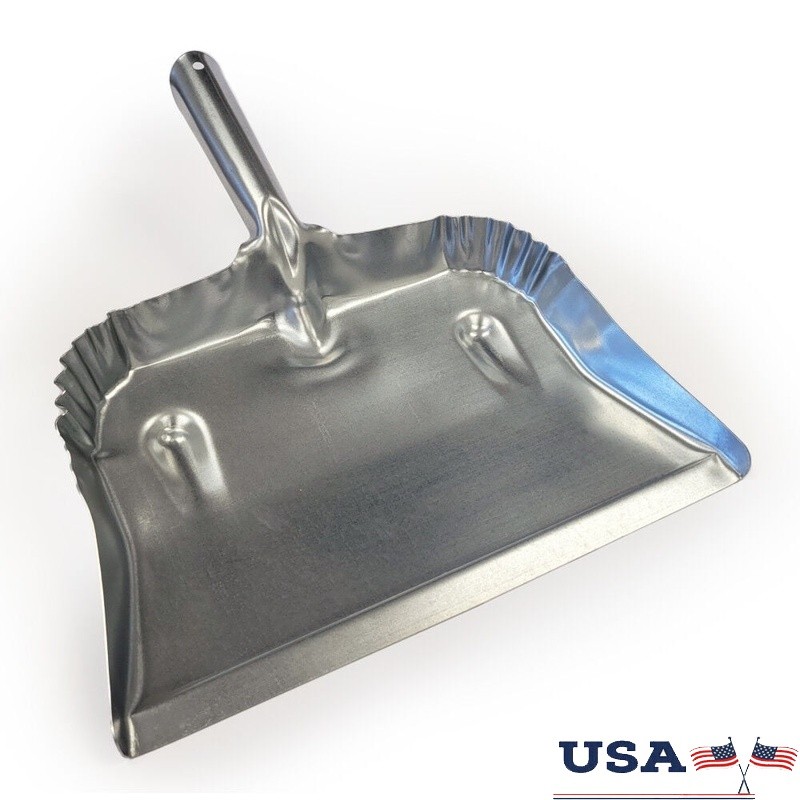 Heavy Duty Galvanized Steel Dustpan Long Handle Home Garage Janitorial