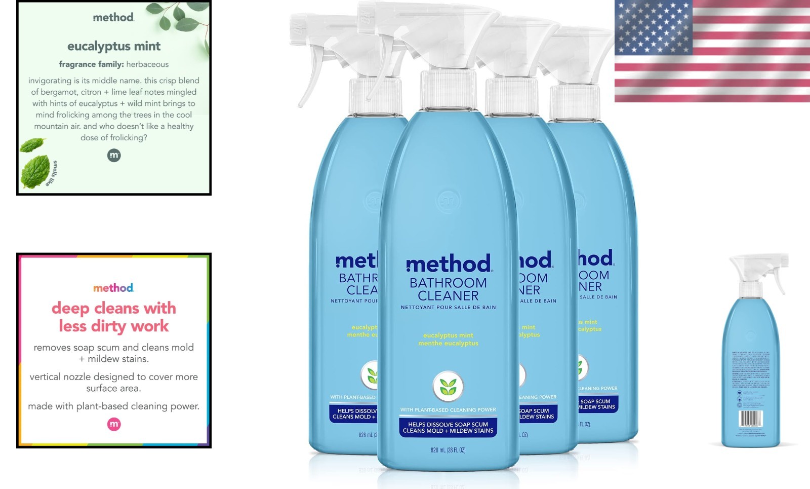 Bleach-Free Bathroom Cleaner 28 Fl Oz Pack of 4 – Eucalyptus Mint Freshness