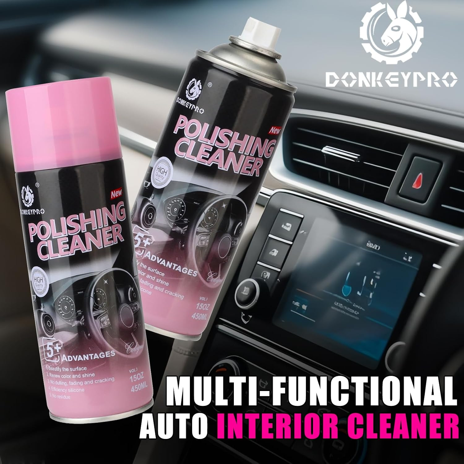 Car Interior Cleaner, Polishing Cleaner Detailer Spray for Vehicle Detailing, 45