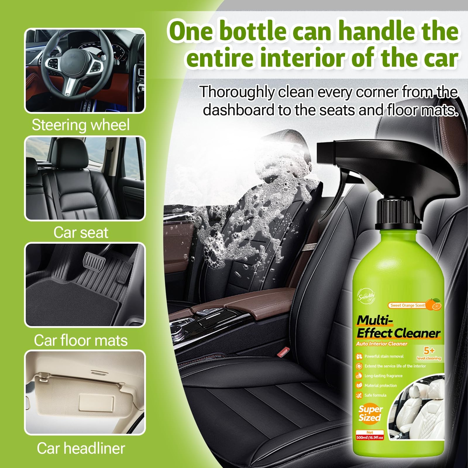 16.9 OZ 500ml Car Interior Polish Ceiling Foam Headliner Roof Fabric Cleaner
