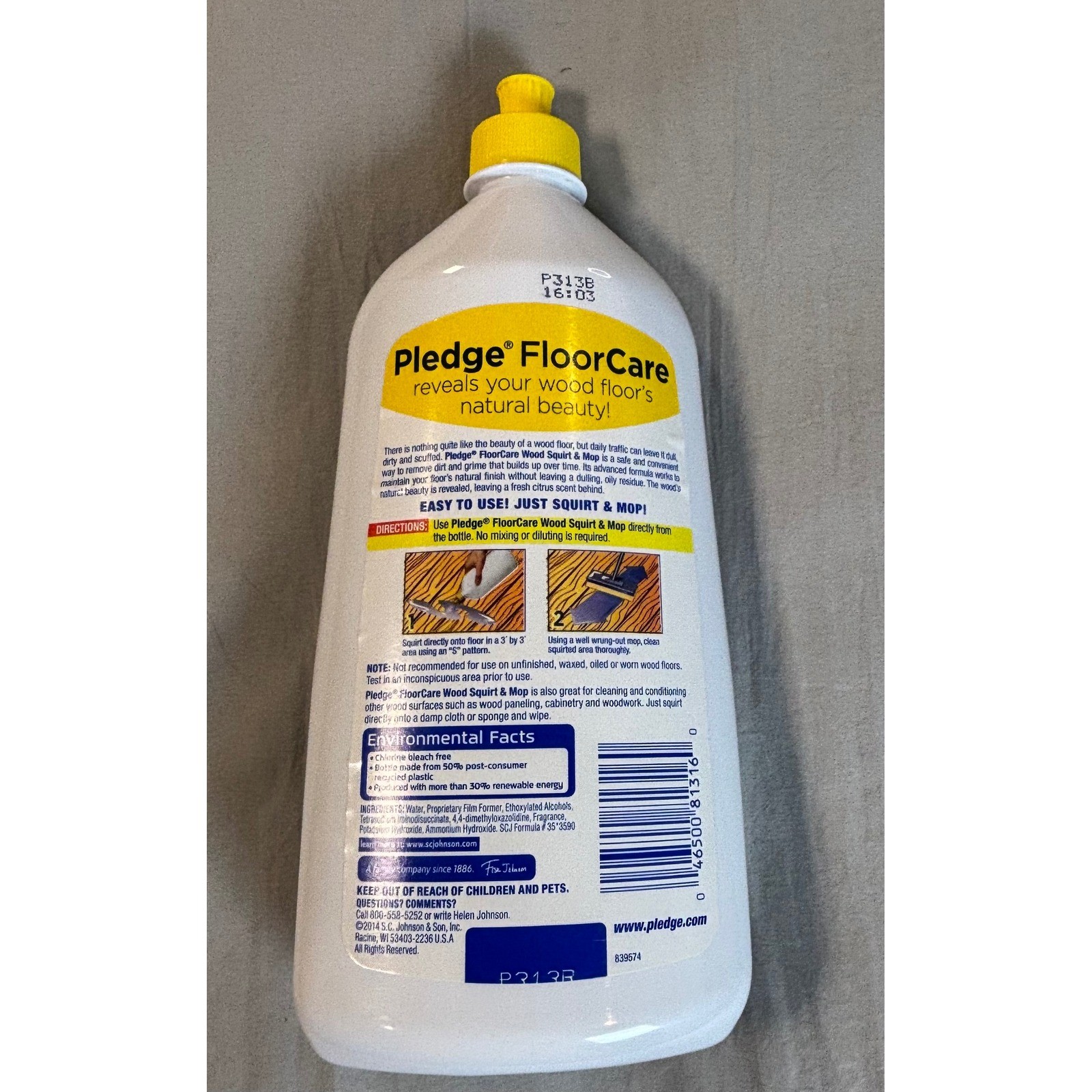Pledge FloorCare Wood Squirt & Mop Hardwood Cleaner Lemon 27 oz Bottle 70% full