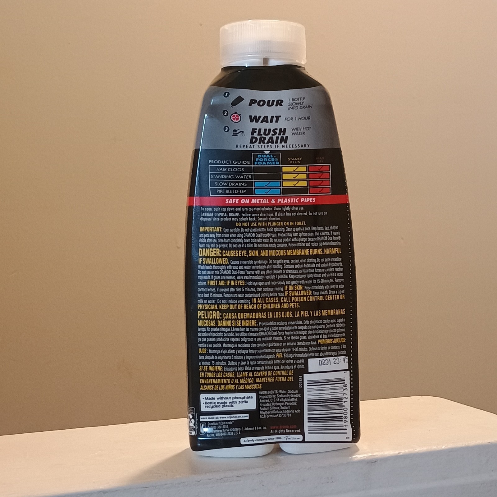 Drano Dual-Force Foamer Clog Remover Foam Formula For Sink/Drain Clogs 1 Pack